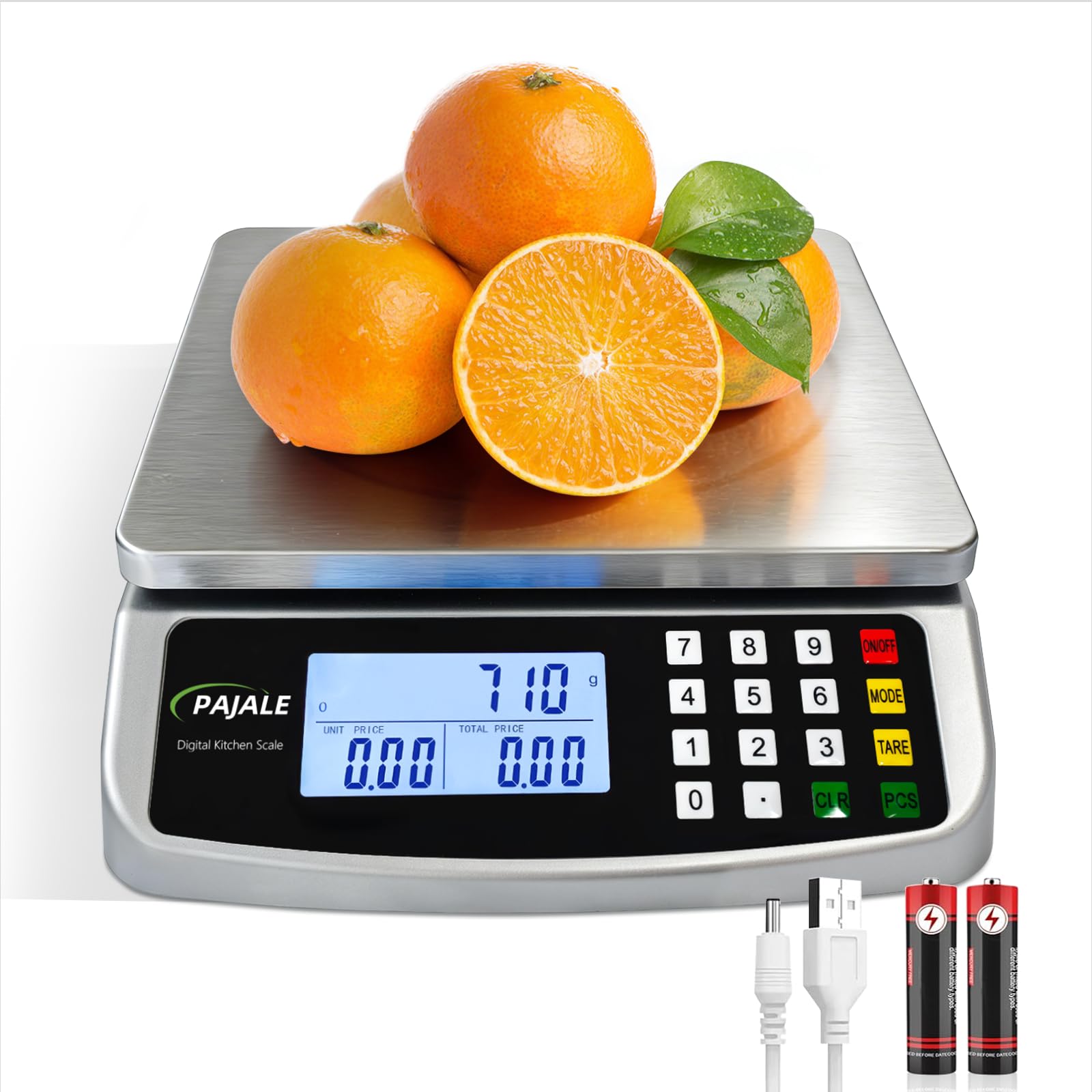 Bilancia da cucina commerciale da 30 kg con calcolo dei prezzi, 1 g, bilancia digitale in acciaio inox 304 per lievito madre, pane, cottura, carne, ristorante, verdure, fattoria