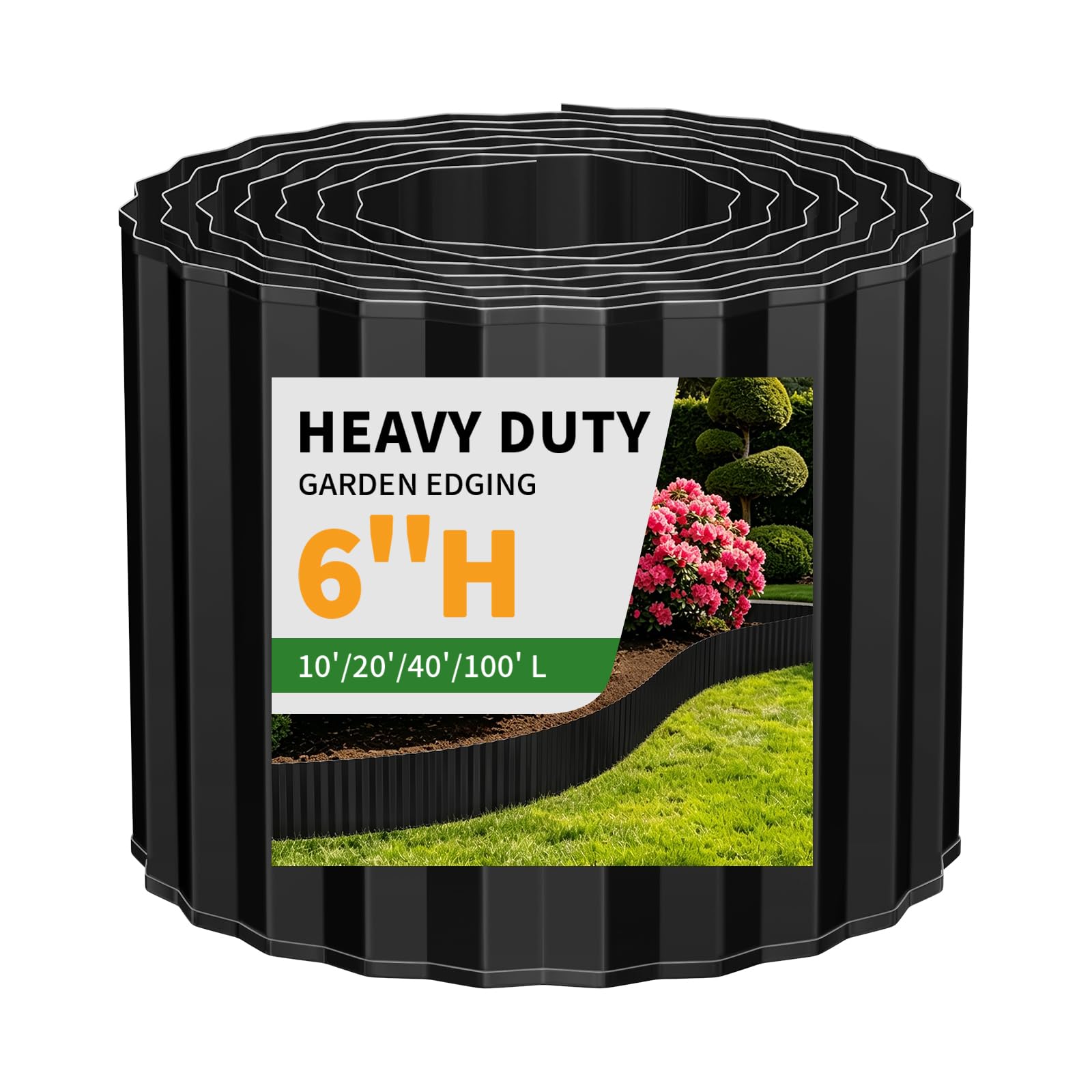 DLYYPLUS Metal Lawn Edging Borders, 6 IN x 10 FT Sturdy Corrugated Garden Edging Border, Flexible Bendable Long Strips Landscape Edging Garden Trim for Raised Flower Beds Lawns Pathway (Black)