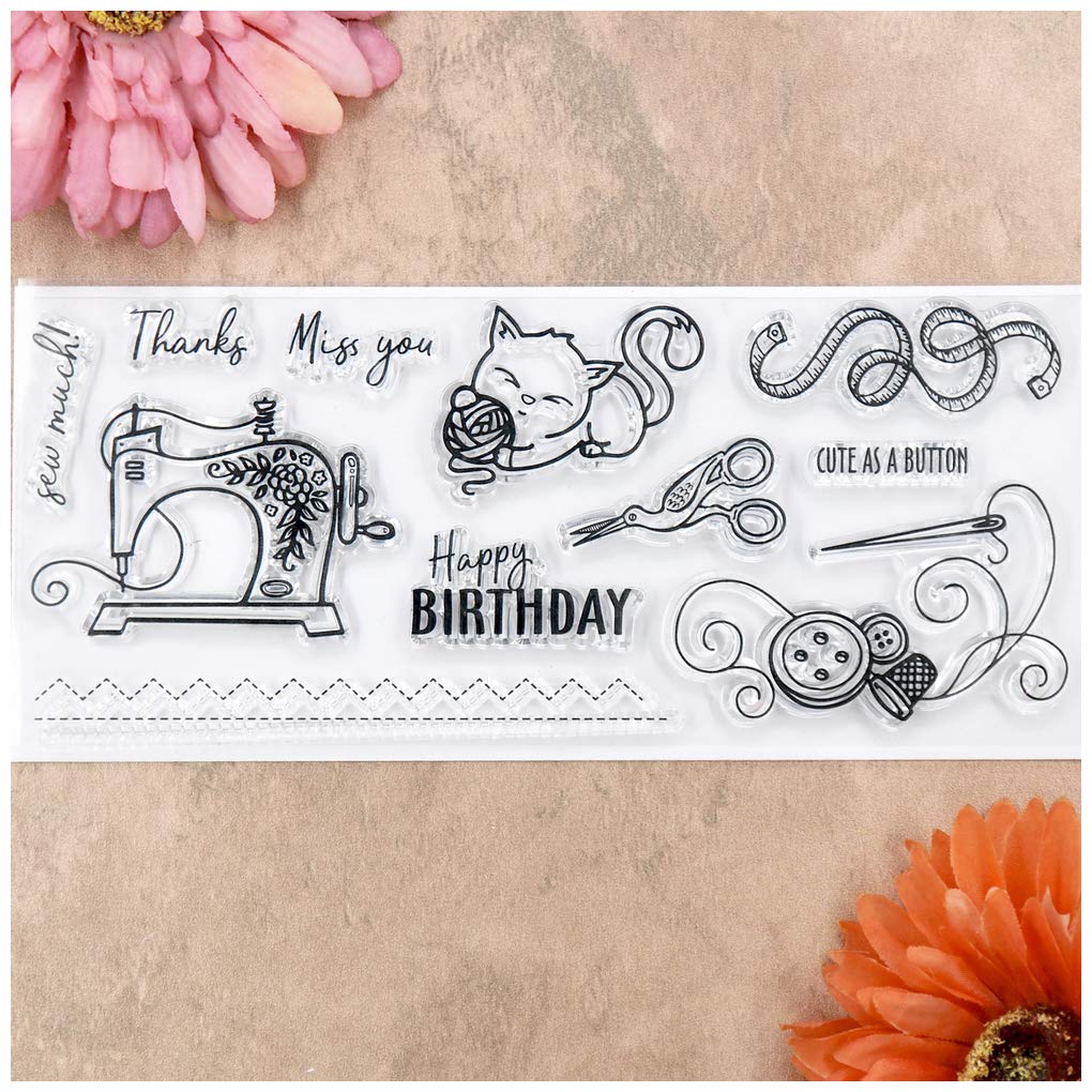 Kwan Crafts Happy Birthday Sew Thanks Miss You Clear Stamps for Card Making Decoration and DIY Scrapbooking