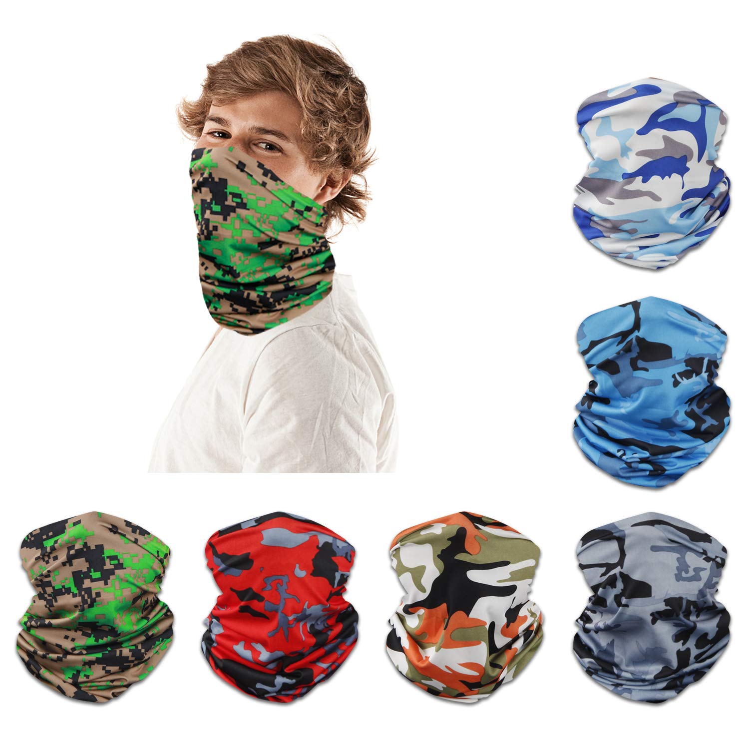 Neck Gaiter for Men UV Protection, Breathable Seamless Washable Bandana Face Scarf, Tube Balaclava Headwear for Men Women (Camouflage)