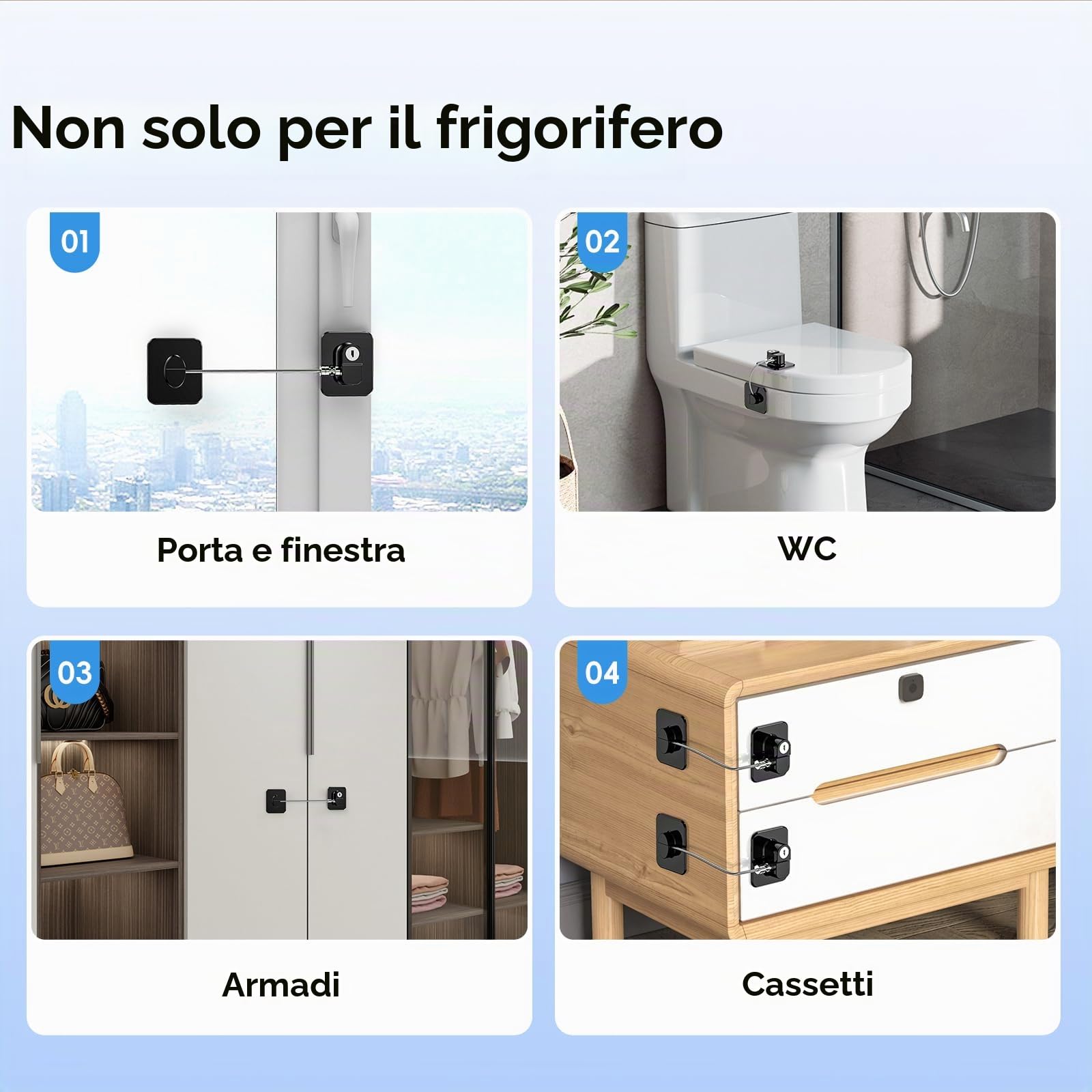 Blocca Bambini per Frigorifero e Cassetti 2 Pezzi, Chiusura Sicurezza con Adesivo Potente per Armadietto Armadio, A-Nero