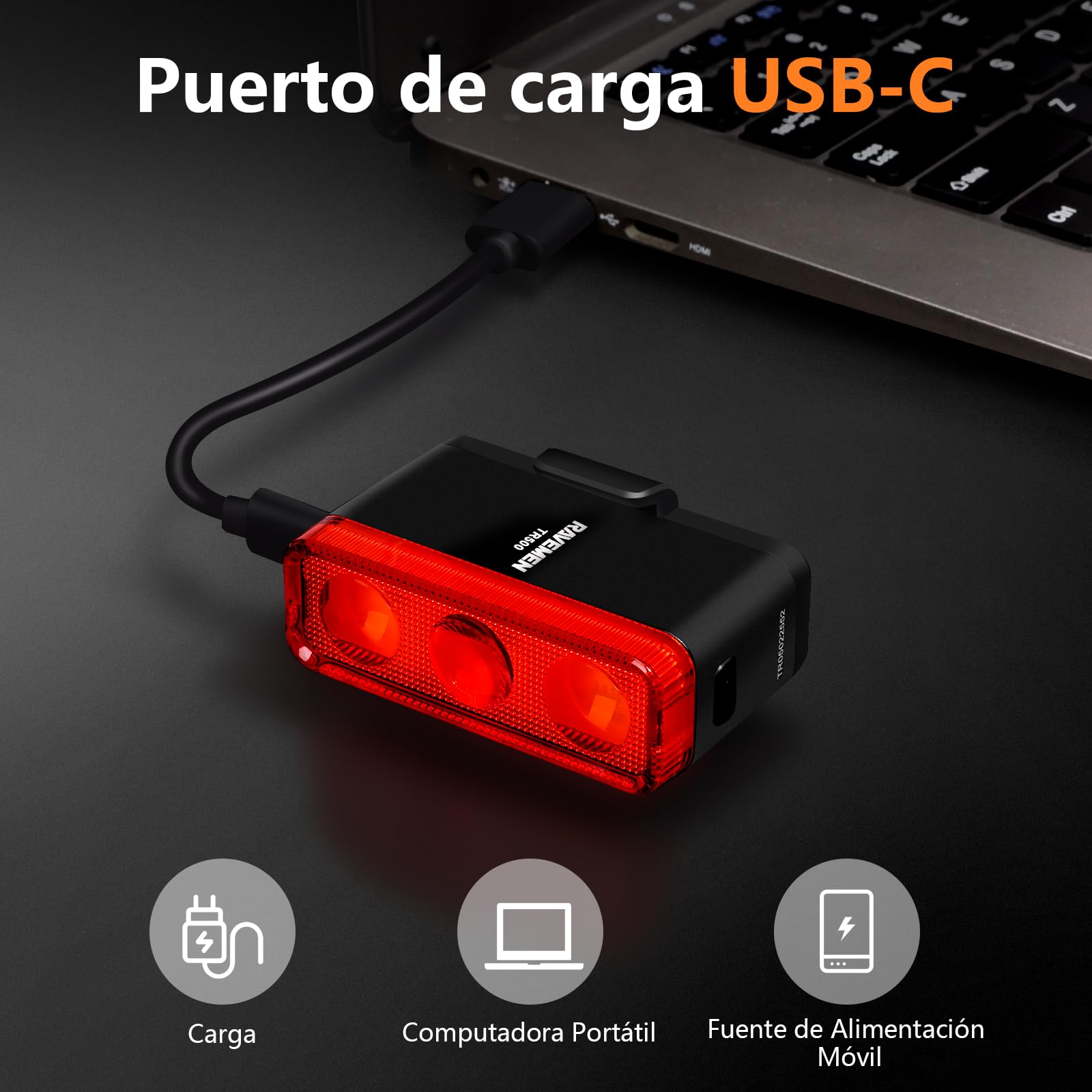 RAVEMEN TR500 500 Lúmenes Luz Trasera de Bicicleta para Conducción Nocturna Diurna,Visibilidad Lateral,6 Modos de Luz,USB C Carga Montar tijas de sillín Redondas/aerodinámicas