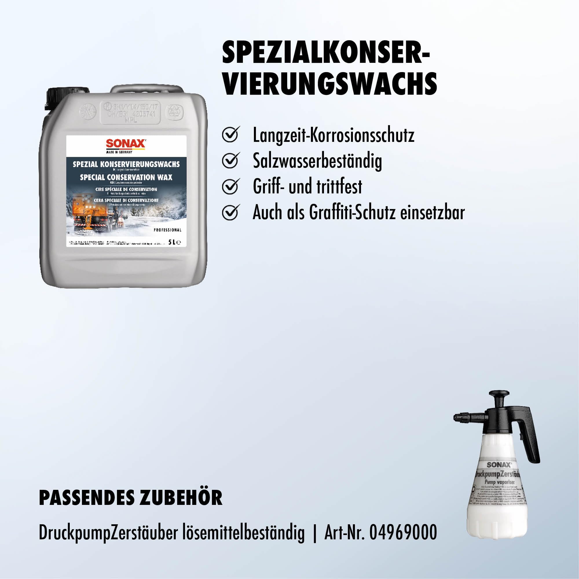 SONAX SpezialKonservierungsWachs (5 Liter) transparentes, salz- und spritzwasserfestes Sprühwachs | Art-Nr. 04855050
