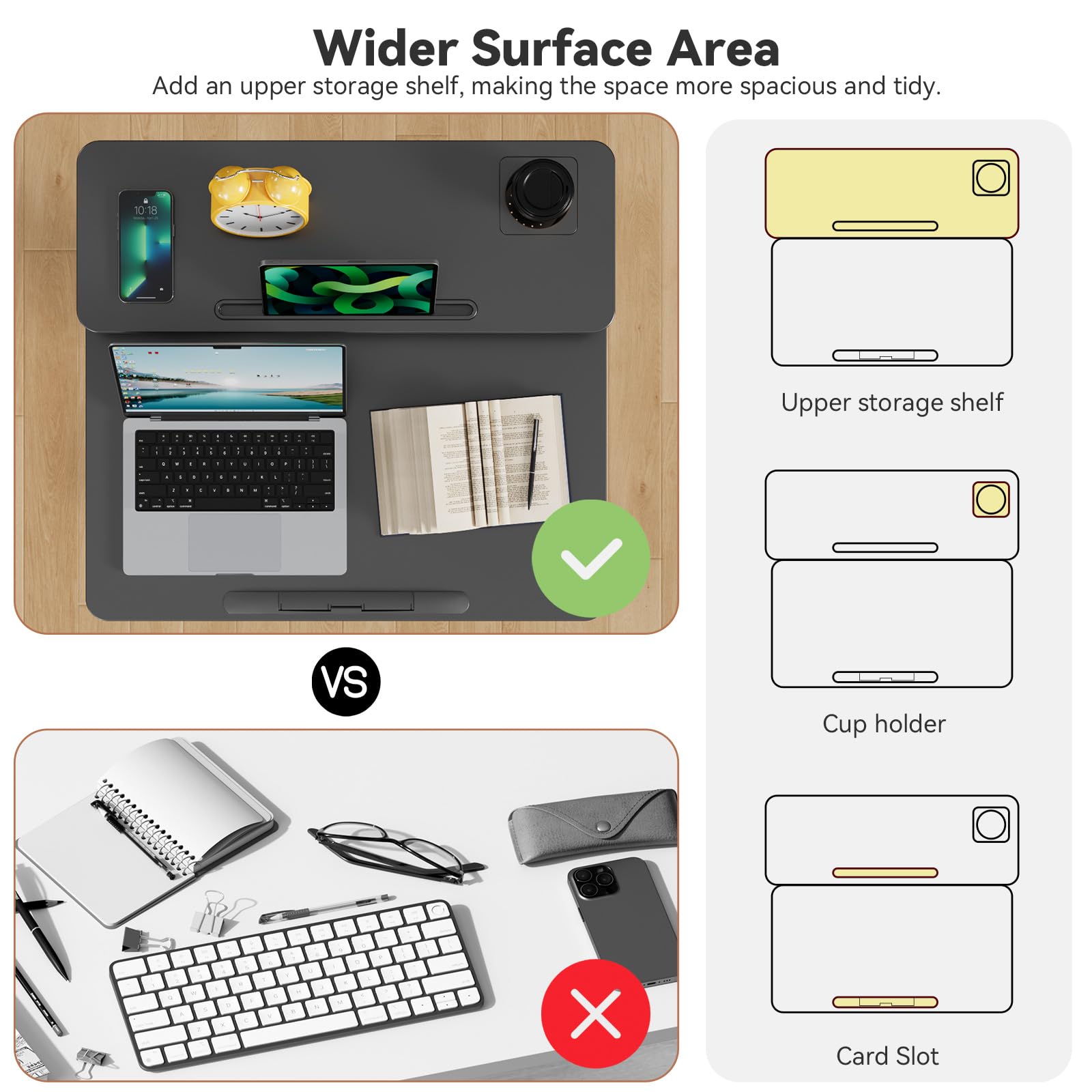 28Inch Rolling Standing Desk On Wheels Small Computer Workstation Adjustable Height Mobile Laptop Stand with Tiltable Desktop 2-Tier — view 4