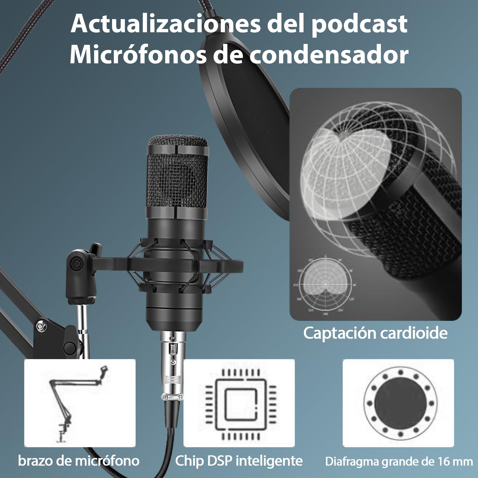 Brvomussy Paquete de Equipo de Podcast para 2, Cambiador de Voz y micrófono de Condensador - Set de micrófonos de Podcast para Gamers, podcasting, grabación, Canto y Streaming.