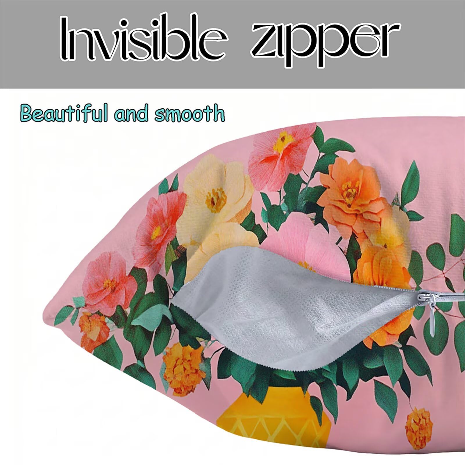 Federe Cuscini Divano Lungo 60 x 160 cm in Velluto Morbido, Rosa Cuscini per Divano con Cerniera a Scomparsa, Decorativo Federa per Cuscino Grande per Soggiorno Camera da Letto, Fiori 1 Pezzo f0-426