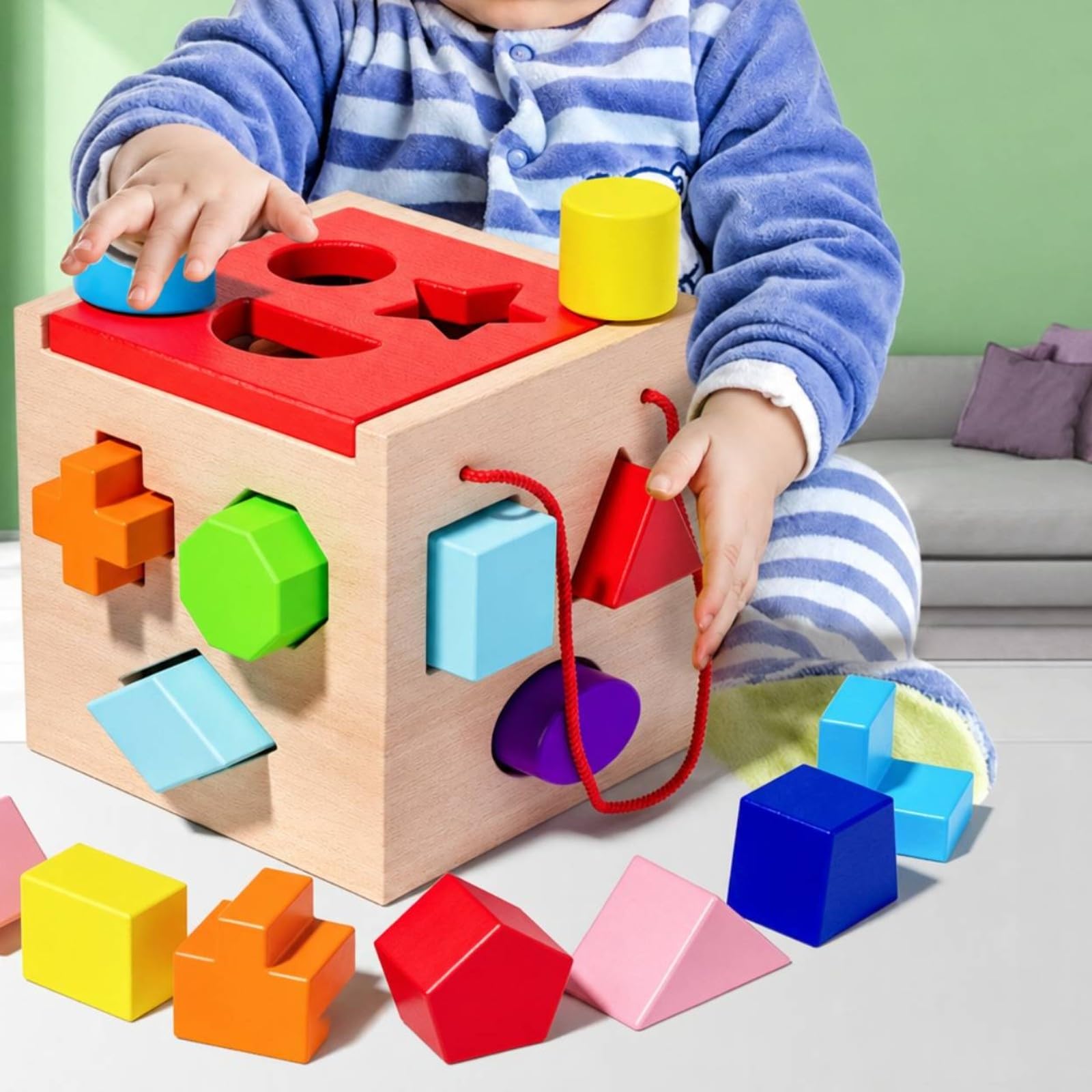 Scatola attività in Legno con Incastro Forme Colorato Cubo di in Legno Facile da Afferrare per Neonati