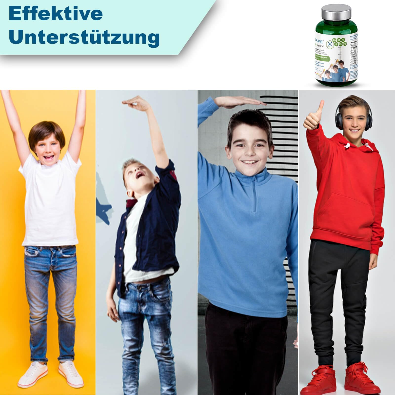 OsseoLong® Jugend: Einzigartige Kombination L-Arginin + verzweigtkettiger Aminosäuren (BCAAs), Kalzium, Vitamin D3, Zink und Magnesium für die Knochenentwicklung (Kapsel)