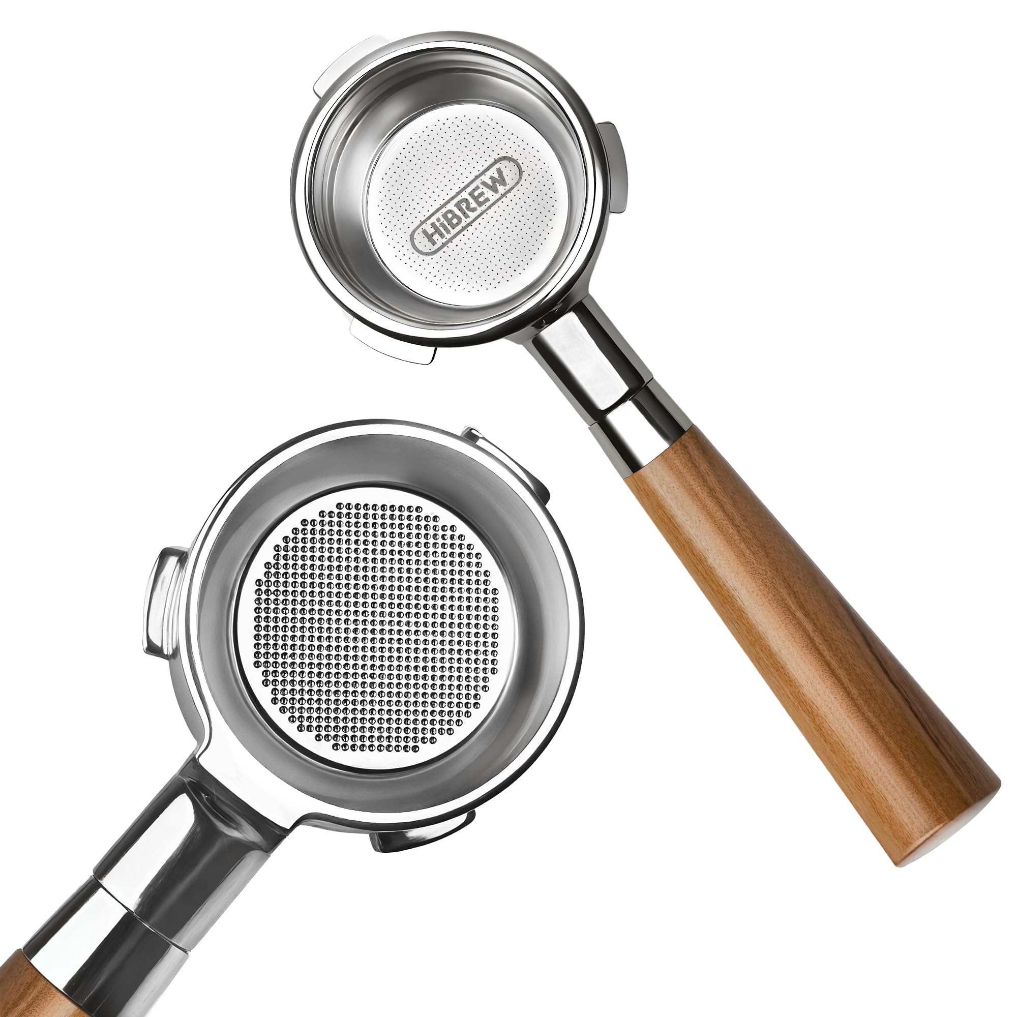HIBREW 58mm 3 Ear Bottomless Portafilter for H10A Coffee Machine - Stainless Steel with Rosewood Handle - Advanced Espresso Tool for Coffee Enthusiasts