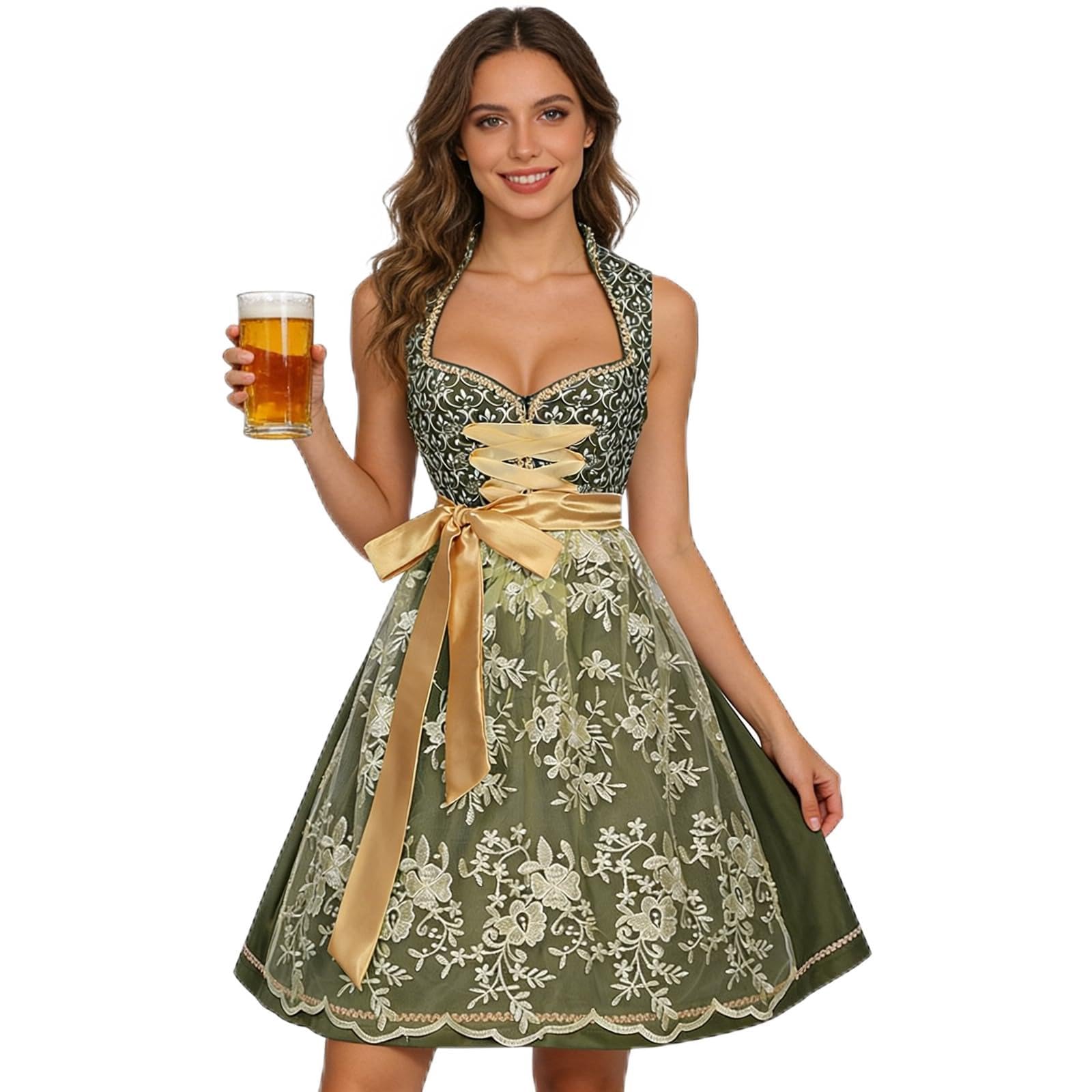 uxxnjfg Dirndl Damen Midi Festlish Dirndlkleid mit Blusen Trachtenkleid Mädchen Dirndl Kleid Dirndelkleider Oktoberfest Outfit