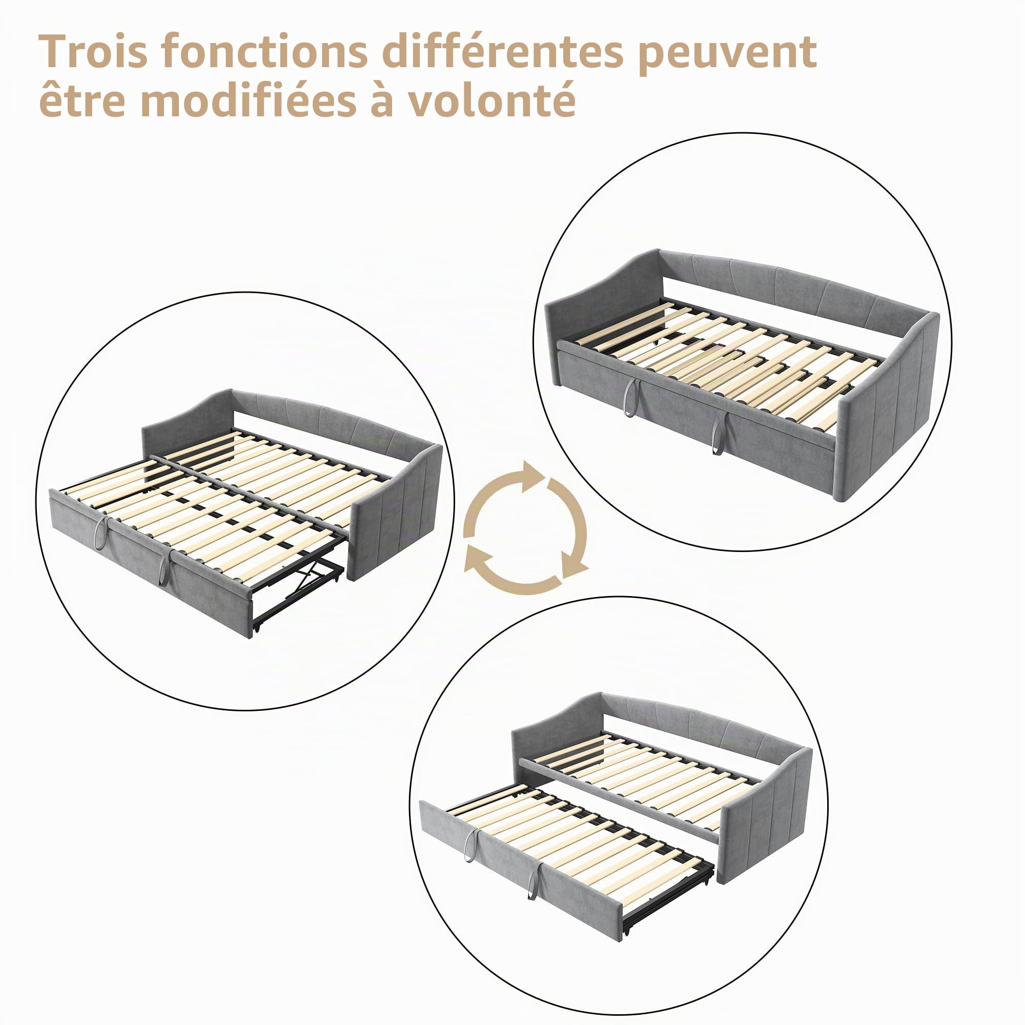 DADEA Canapé clic-clac convertible 2 places 90x200 cm gris