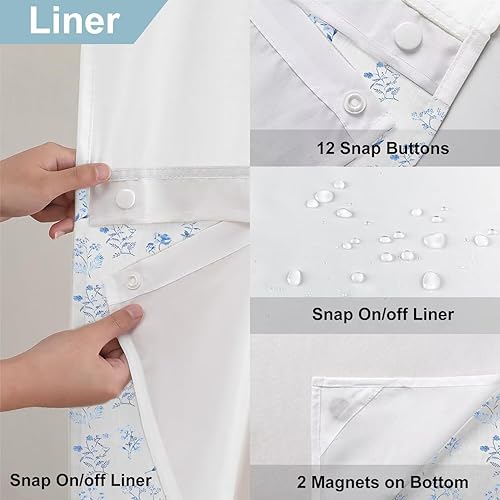 Miniatura 12 de DDQQ Juego de cortinas de ducha de hojas verdes con alfombra antideslizante, cubierta para tapa de inodoro y tapete de baño, juego de cortinas