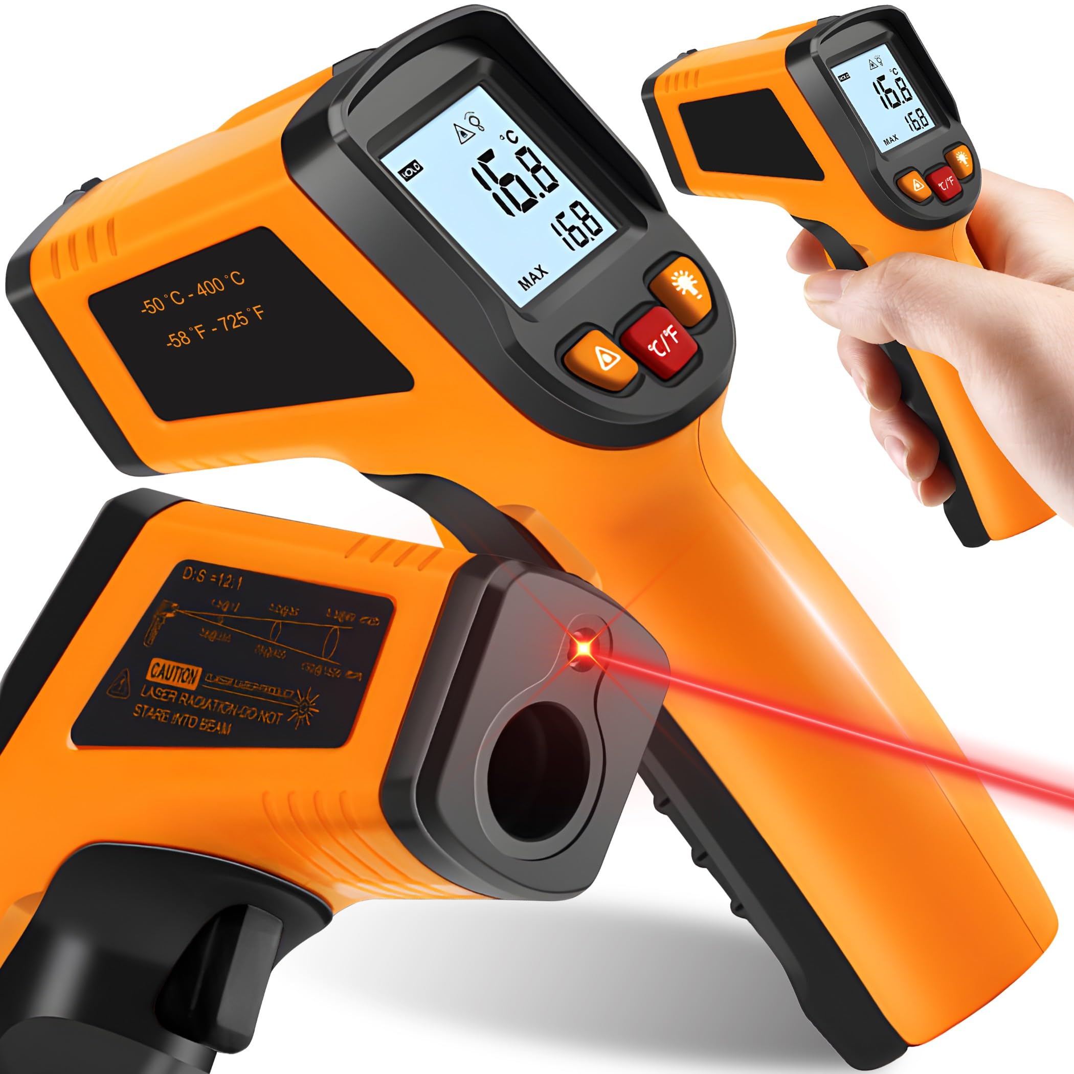 Termometro Infrarossi Digitale Pirometro Pistola Temperatura Laser -50 °C ~ 380 °C LCD