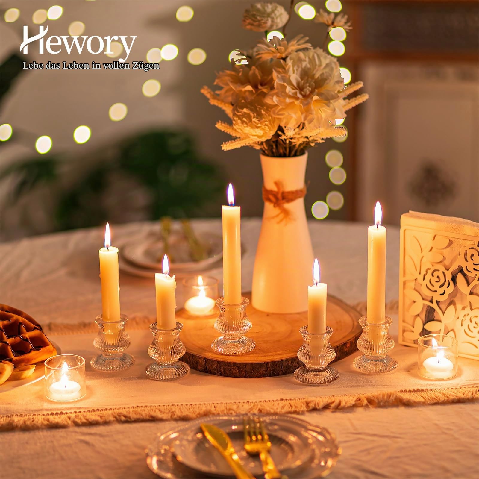 Kerzenständer Glas Kerzenhalter Stabkerze Stabkerzenhalter: Hewory 20 Stück Kerzenständer Stabkerzen Klein Hochzeit Party Tischdeko | Rillendesign, Großpack, Stabil, Vintage & Elegant, Klein, Kerzenhalter Stabkerze für Tischdeko Wohnzimmer Weihnachten Par