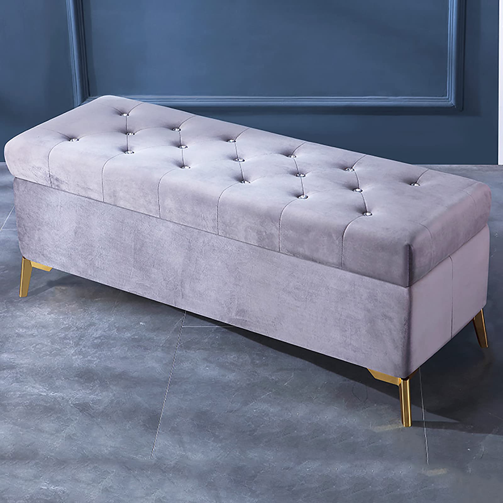 Banc de lit rembourré avec coffre pour ranger les couvertures et gagner de la place