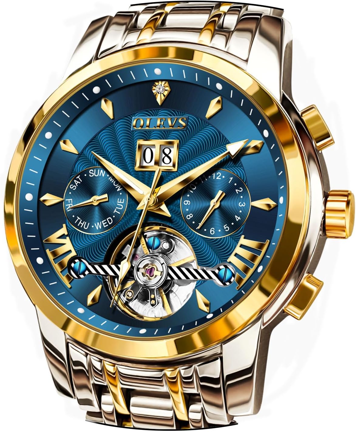 Men Automatic Watch Stainless Steel Skeleton Mechanical Date Calendar Luxury Classic Business Waterproof Luminous Wrist Watches