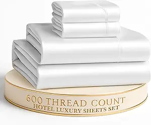 LANE LINEN Queen Sheet Set - 600 Thread Count Premium Soft Long Staple 100% Cotton Sheets, Hotel Luxury Sateen Silky Finish, Snug Fit 15" Deep Pocket, Low Pill, Machine Washable - White Sheets