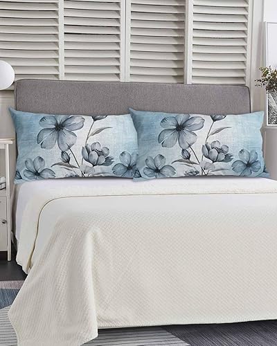 Miniatura 6 de Fundas de almohada de flores azules tamaño King, fundas de almohada suaves decorativas para sofá de cuerpo largo lumbar con cierre de sobre,