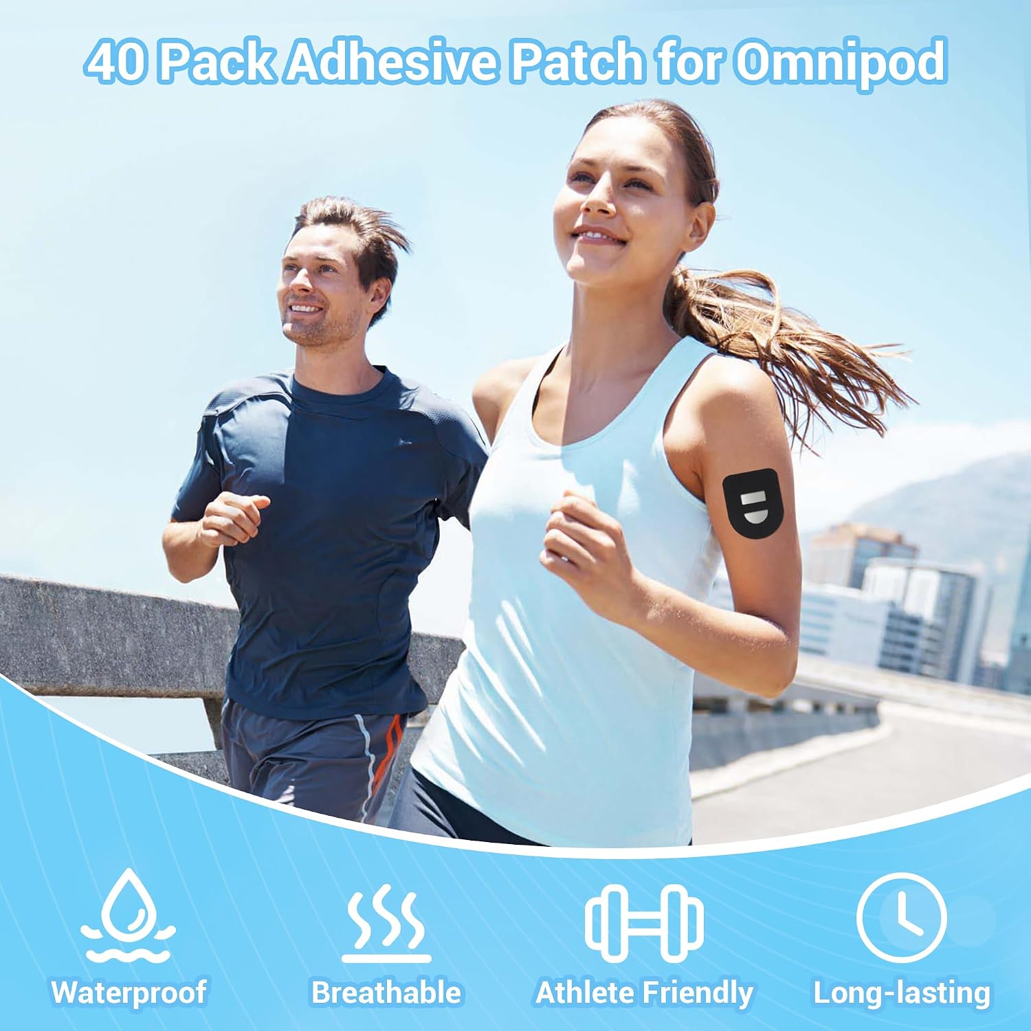 40Pcs Overpatches for Omnipod 5, Adhesive Patches Waterproof with Stretchable Strap, Breathable, Adhesive Overpatches（Black）