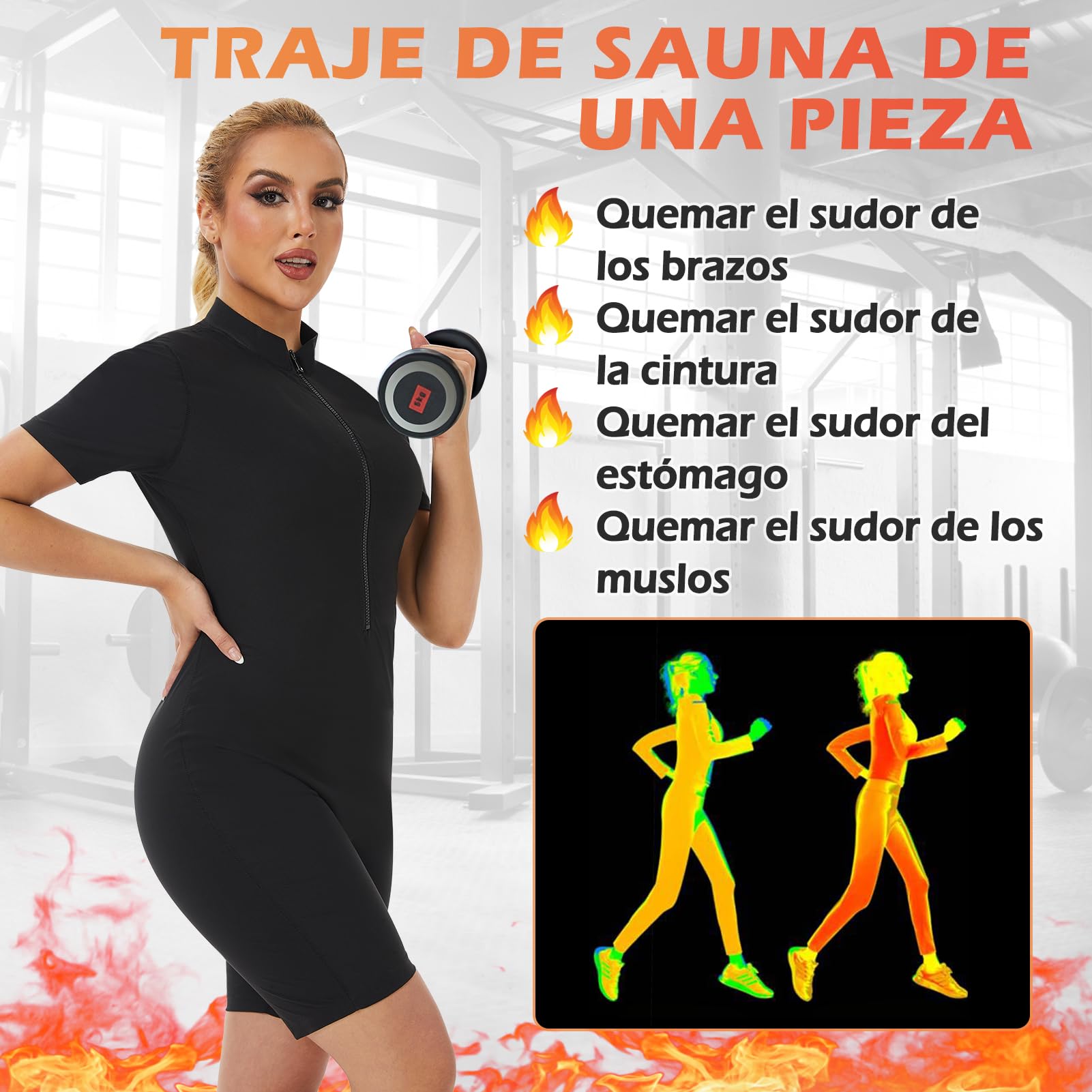 Kiiwah Traje Sauna Mujer Adelgazante, Raje de Sauna Completo Shapewear Trajes Adelgazantes para Mujer con Cremallera Traje de Sudor Sauna de Cuerpo Completo para Deporte, Yoga, Fitness