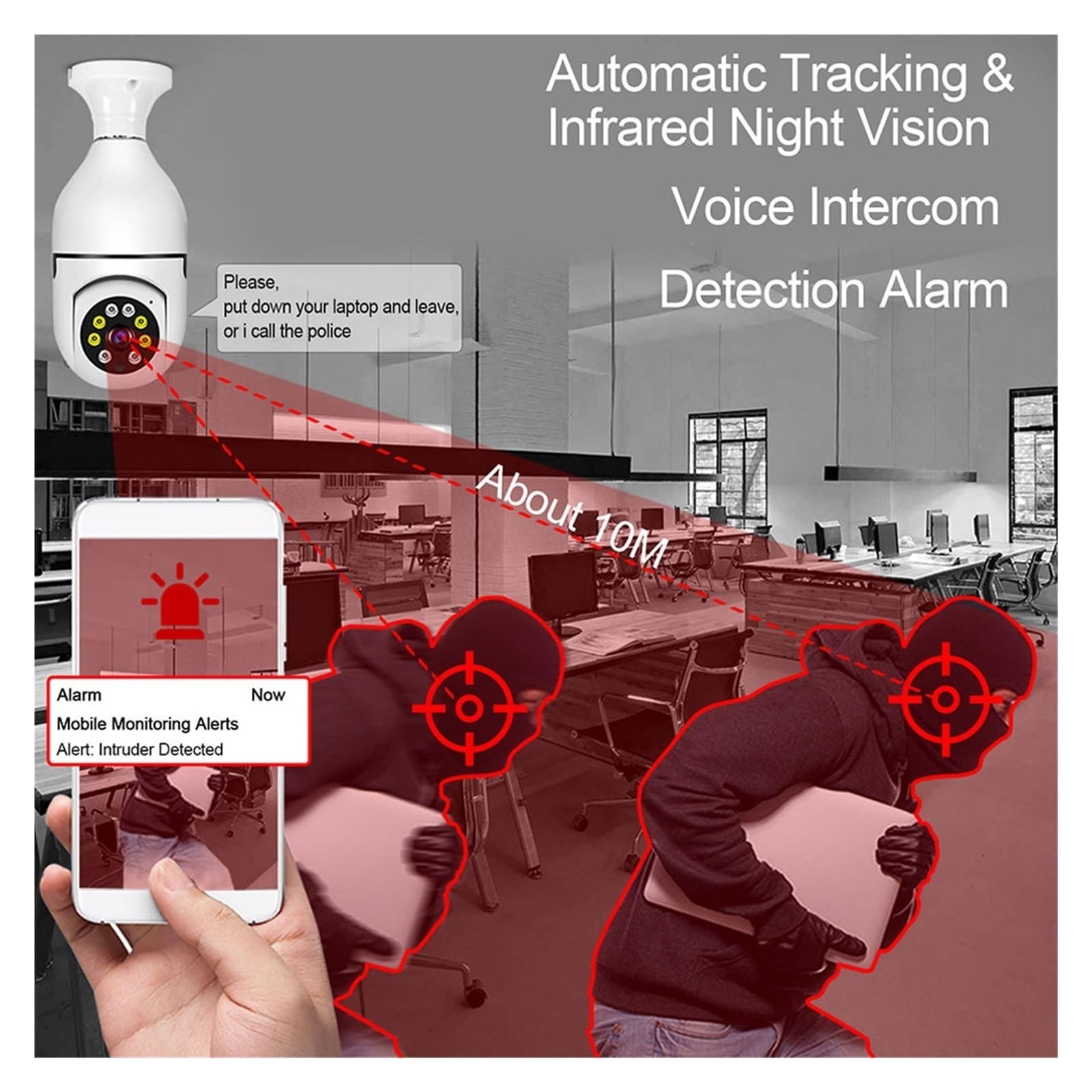 cámara Exterior Cámara de vigilancia con Bombilla WiFi 5G, visión Nocturna a Todo Color, Seguimiento Humano automático, Zoom Digital, cámara de Monitor de Seguridad de vídeo(5MP Camera 1PCS)