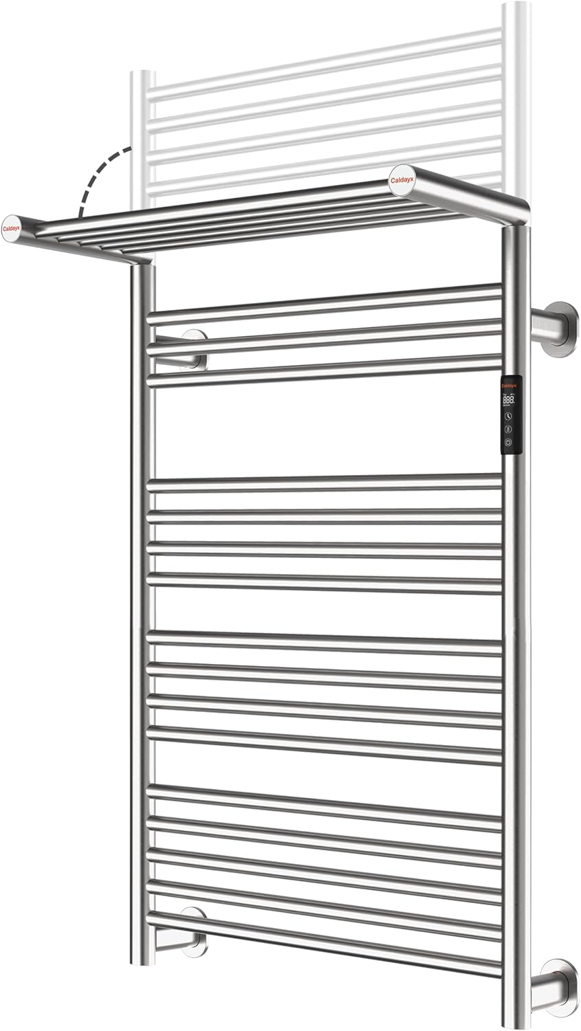 High-Density Foldable Heated Towel Rack, Smart Dual-Zone App/Voice Control Towel Warmer Rack, GFCI Plug-in/Hardwired, Wall-Mount, Drill-Free Install,Brushed, CA3-1100X550-Ultra-S
