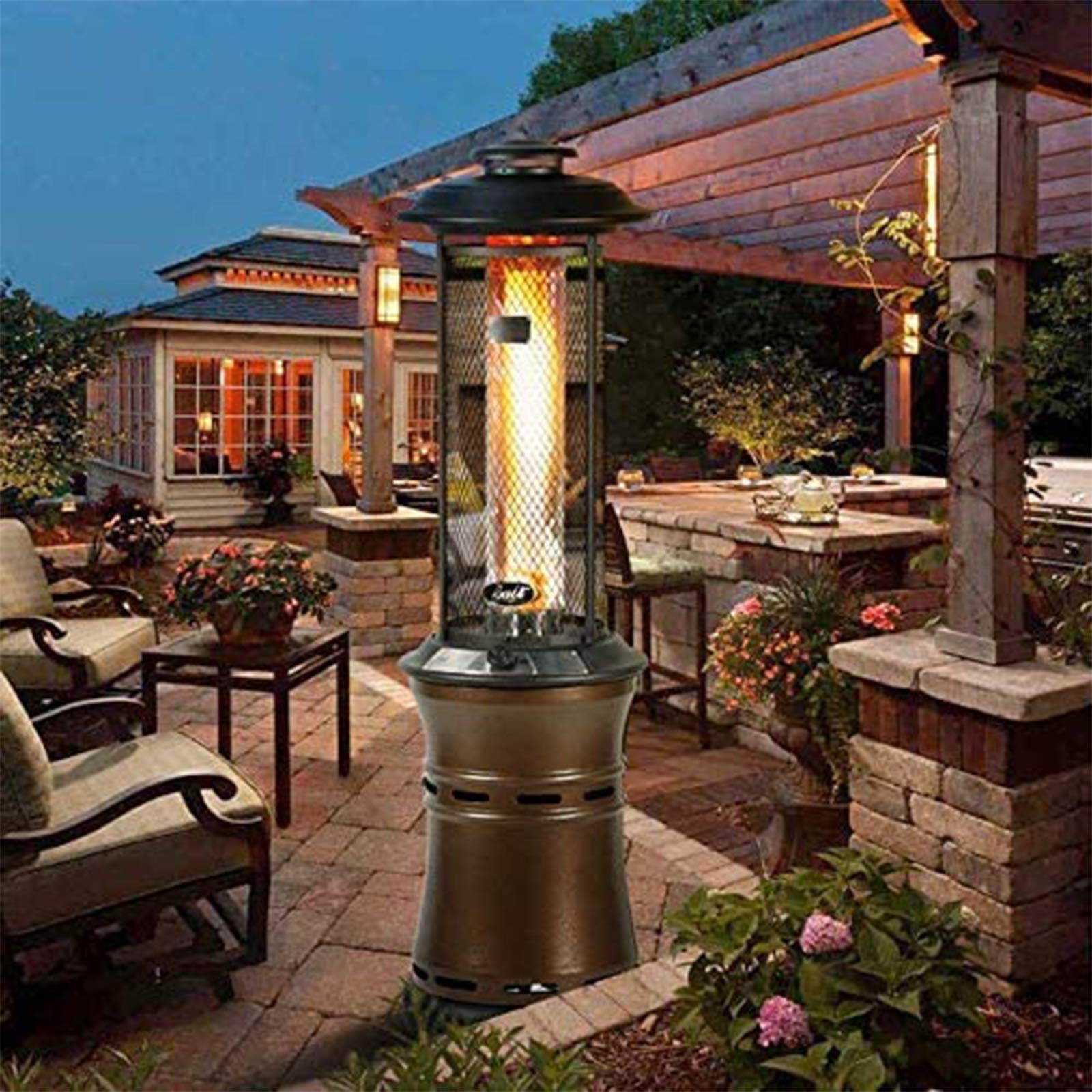 Stufa a gas propano per esterni, in acciaio inox, con tubo in vetro e copertura antipioggia, per barbecue, feste, 12 KW, perfetto per giardino e campeggio