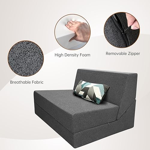 Miniatura 7 de Sofá cama plegable de espuma viscoelástica con almohada, sillón perezoso, moderno y convertible en el suelo, para sala de estar, apartamento,
