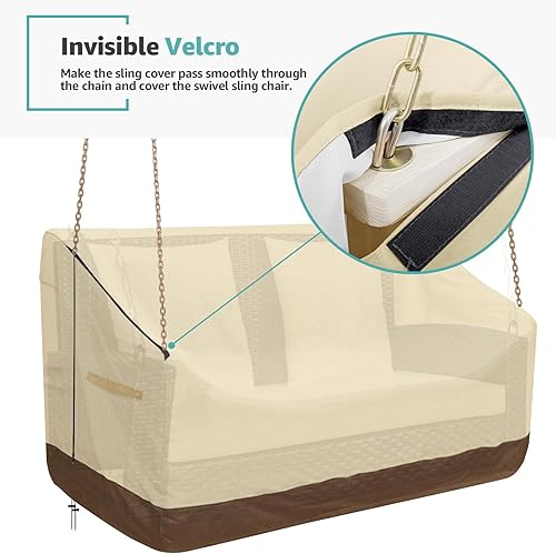 Miniatura 5 de Cubierta colgante para columpio de porche, 420D, impermeable, para exteriores, para patio, jardín, silla colgante de columpio de 56 pulgadas de