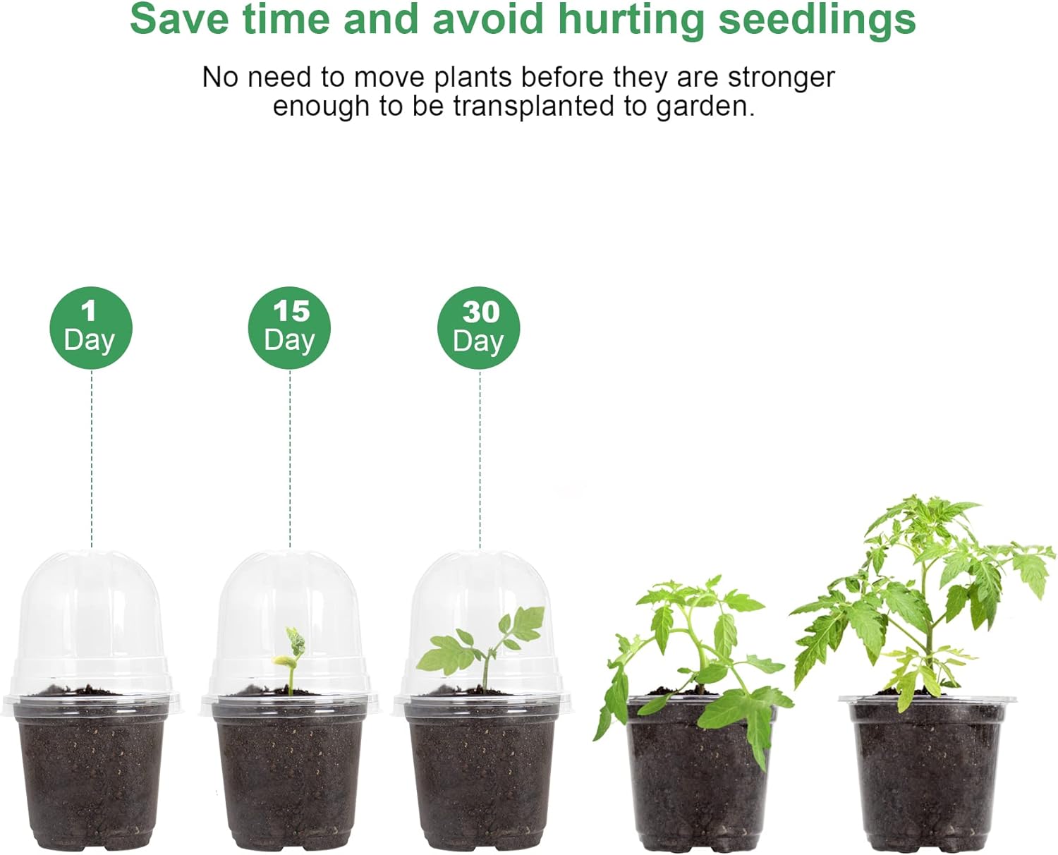 MIXC Clear Plant Nursery Pots with Humidity Dome 4" Soft Transparent Plastic Gardening Pot Planting Containers Cups Planter Small Starter Seed Starting Trays for Seedling with 10pcs Plant Labels - Image 4