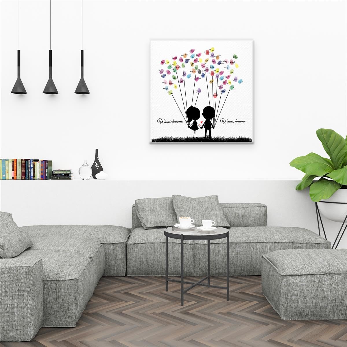 Madyes Płótno Ślub Odcisk palca Księga gości Spersonalizowana Sweet Couple dla młodej pary jako prezent, dekoracja ślubna, imiona z datą. 50 x 50 cm duży na blejtramie drewno