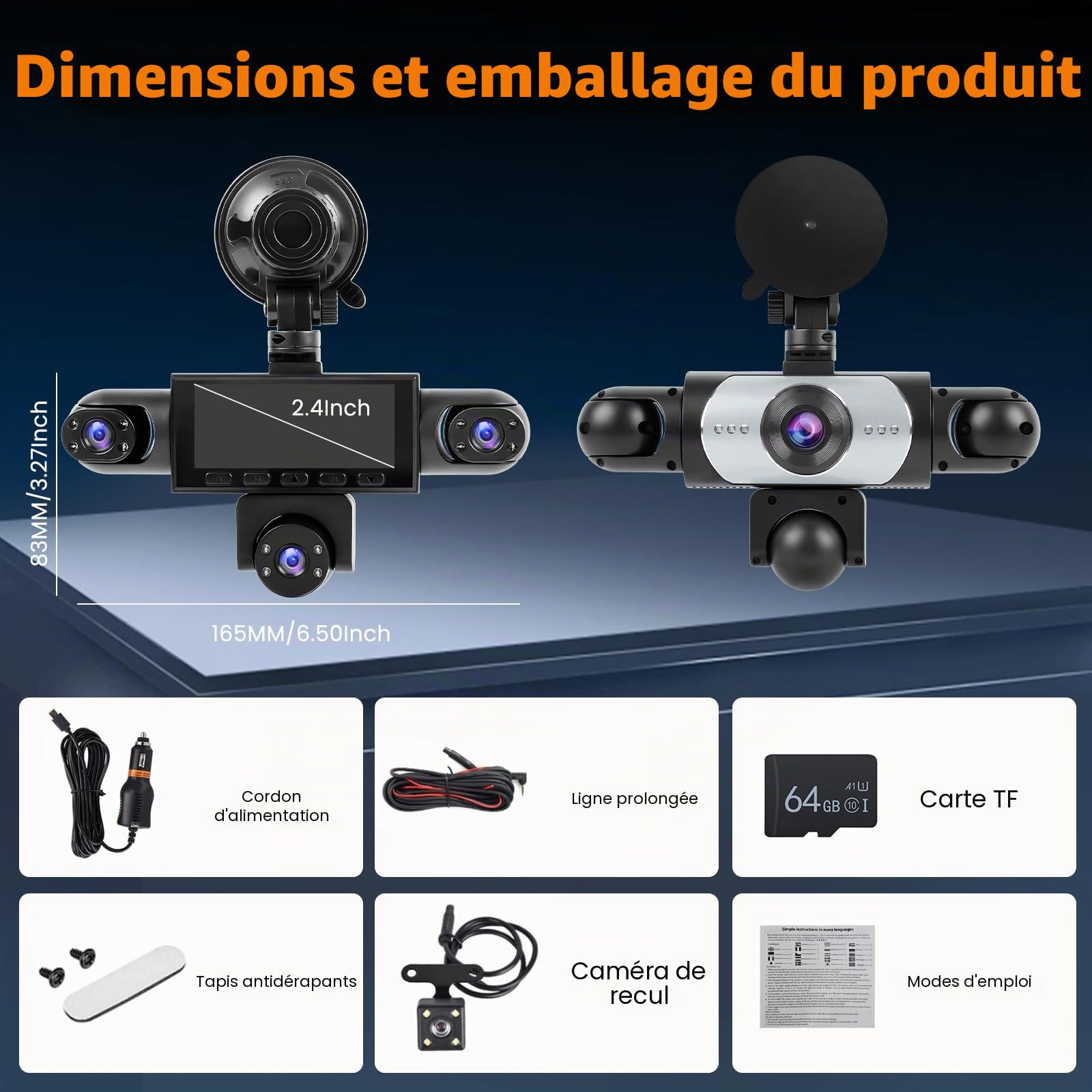 Dashcam 360° 5 Canaux 1080P Carte SD 64 Go