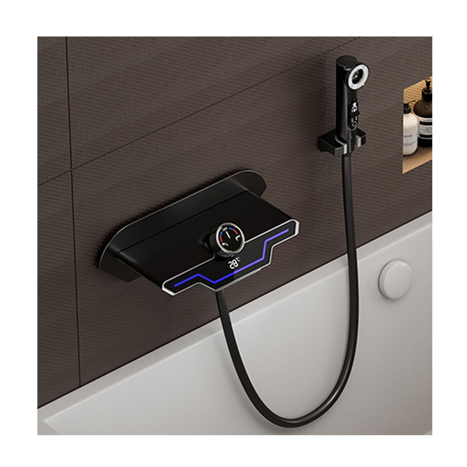 Conjunto de grifería para bañera con rociador, llenador de bañera Tipo Cascada montado en la Pared con Ducha de Mano, Grifo de bañera Moderno de Alto caudal, A: Gris