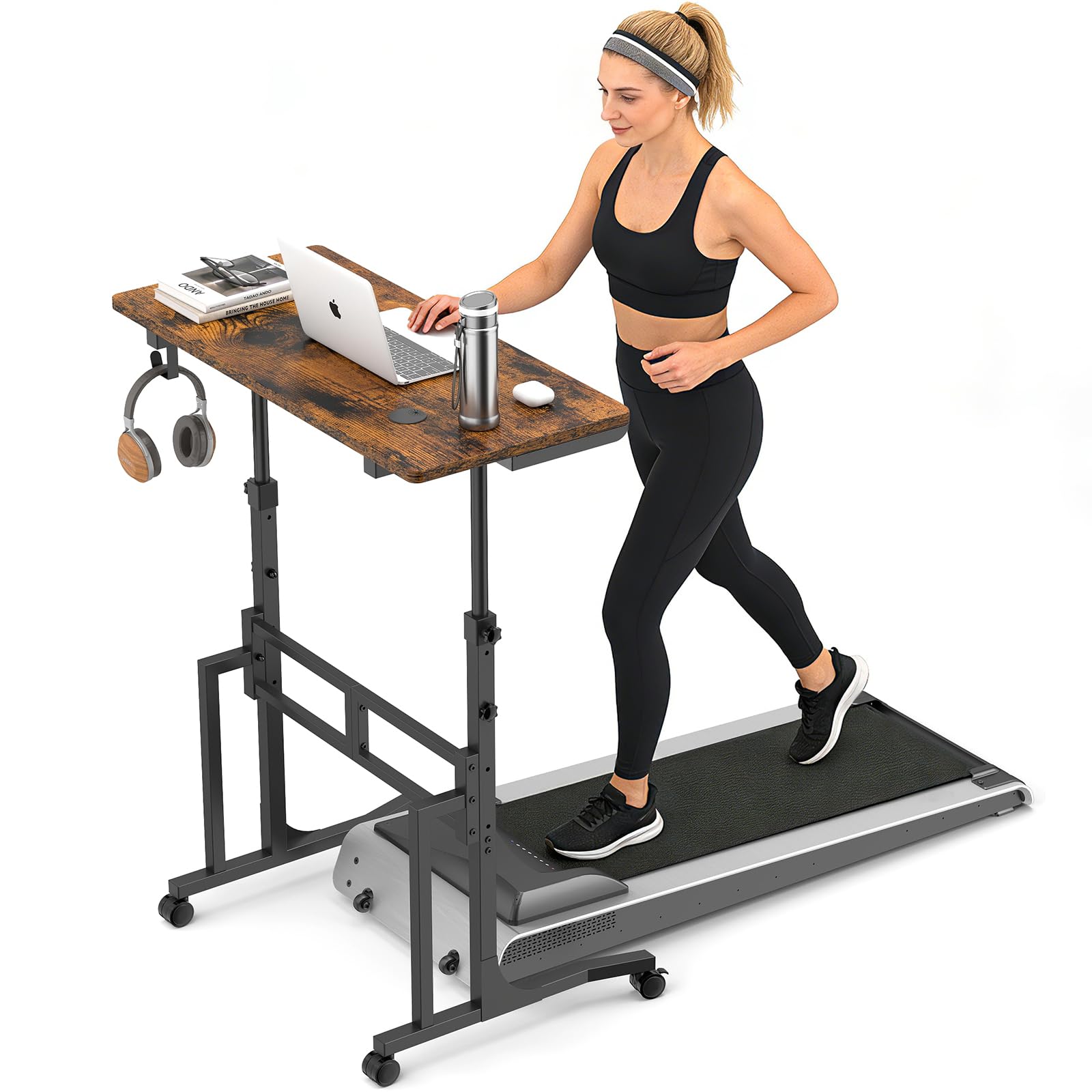ikkle Standing Desk with Wheels Adjustable Treadmill Desk Rolling Bike Trainer Desk for Walking Pad Laptop Phone Standing