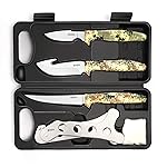 GVDV Hunting Knife Set - Deer Field Dressing Kit, Game Processor Set With Gut Hook Skinner, Spreader, Gloves - 6 Piece Butcher Gear for Men