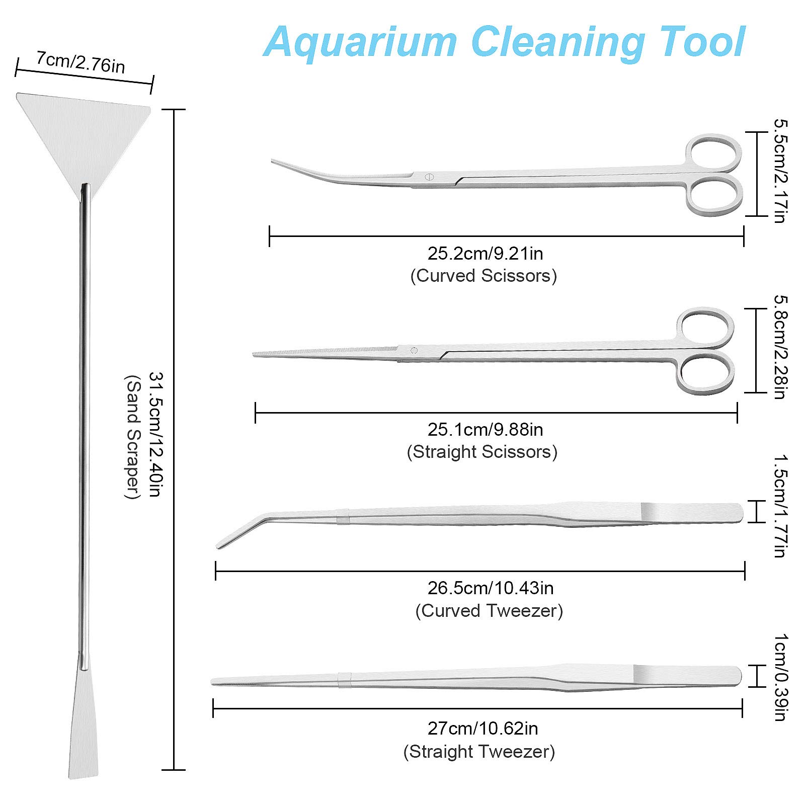 Czemo Serbatoio per Pesci d'acquario in Acciaio Inossidabile Acquario Forbici Pinze Spatola Aquascaping Insieme Di Attrezzi per Fish Tank Piante