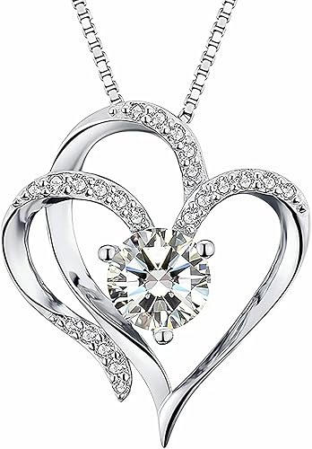 Miniatura 8 de Double Heart Birthstone Necklace for Women - 925 Sterling Silver Adjustable Chain, 12-Month Cubic Zirconia Pendant, Gift for WifeGirlfriendMom