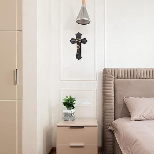 Miniatura 9 de Cruz de pared negra con tono dorado rosa espiritual decoración arte religioso regalo religioso escultura de arte espiritual de Jesús