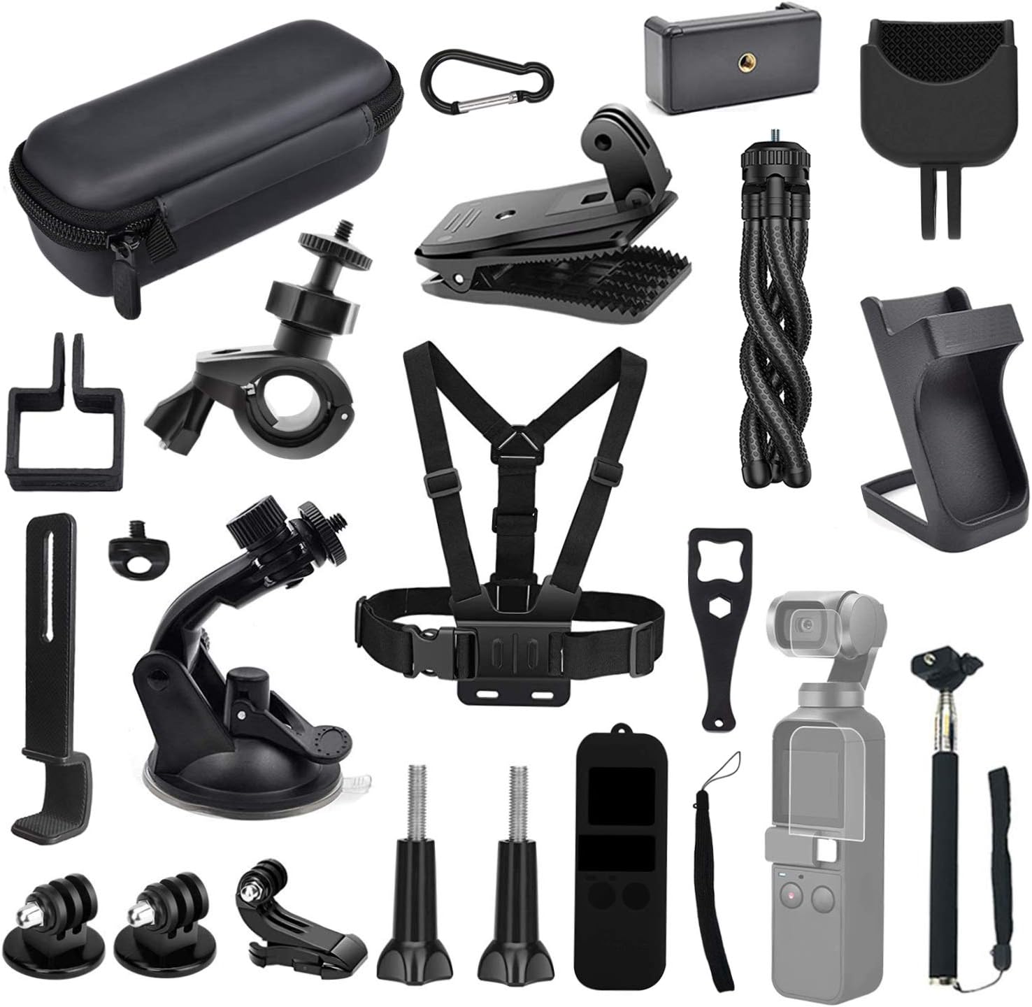kitspeed Expansion Accessories Kit for DJI OSMO Pocket Action Camera,Including Mobile Phone Holder,Extension Base,Tripod,Car Suction Cup Bracket,Strap Clip and More