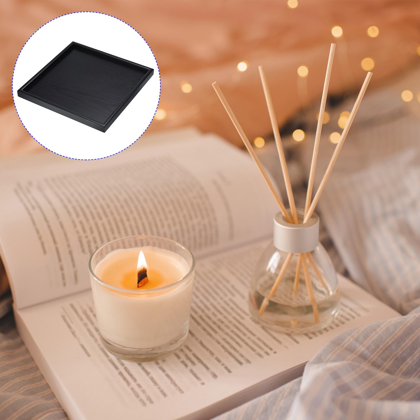 M METERXITY Wood Serving Tray, Square Wooden Decorative Platter, Kitchen Trays, Centerpiece Candle Holder Trays - Image 2