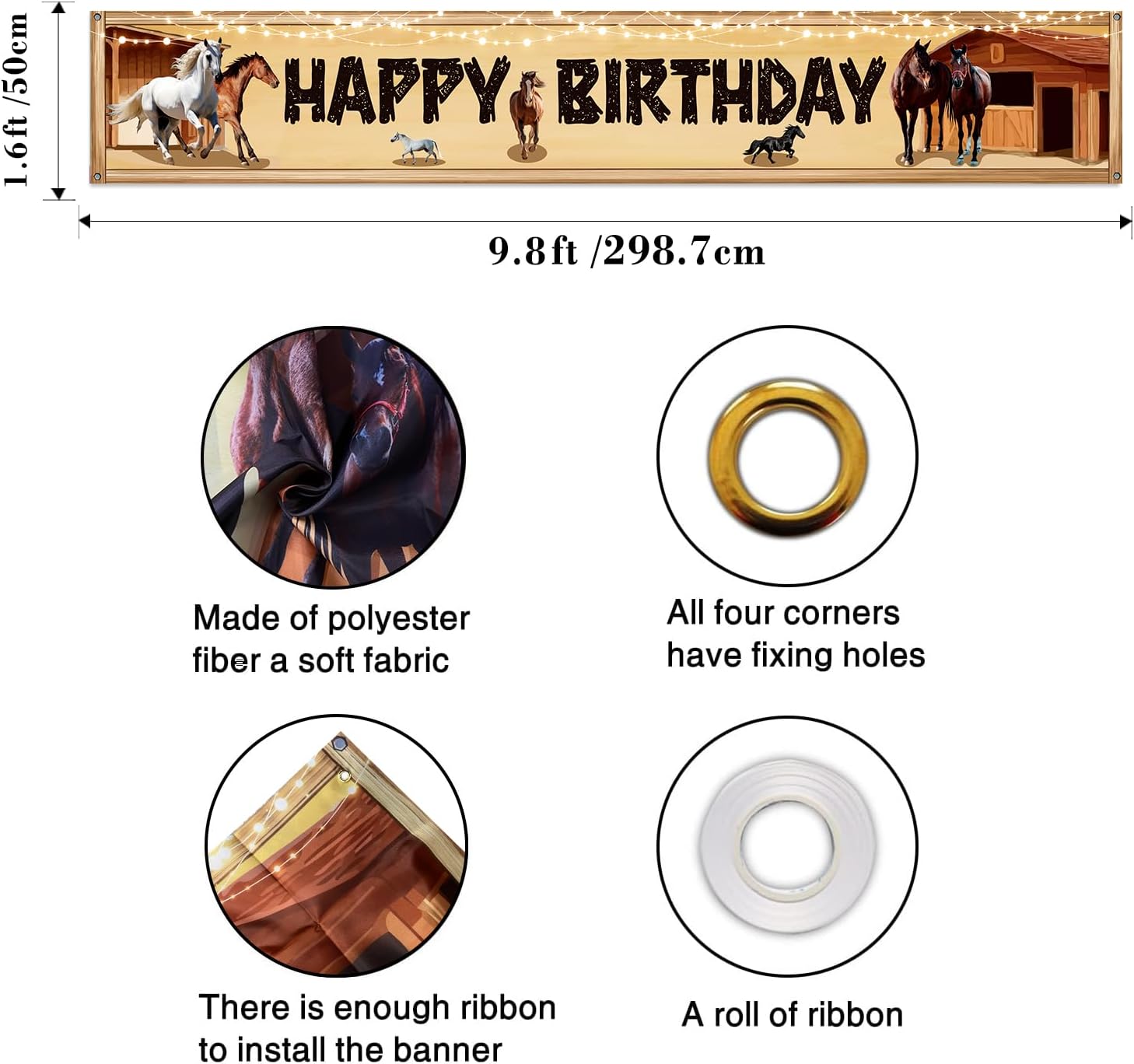 Horse Birthday Party Decorations Horse Happy Birthday Banner,Western Cowboy Party Backdrop Decorations,Wild West Party Banner Supplies Boy,9.8x1.6FT - Image 2