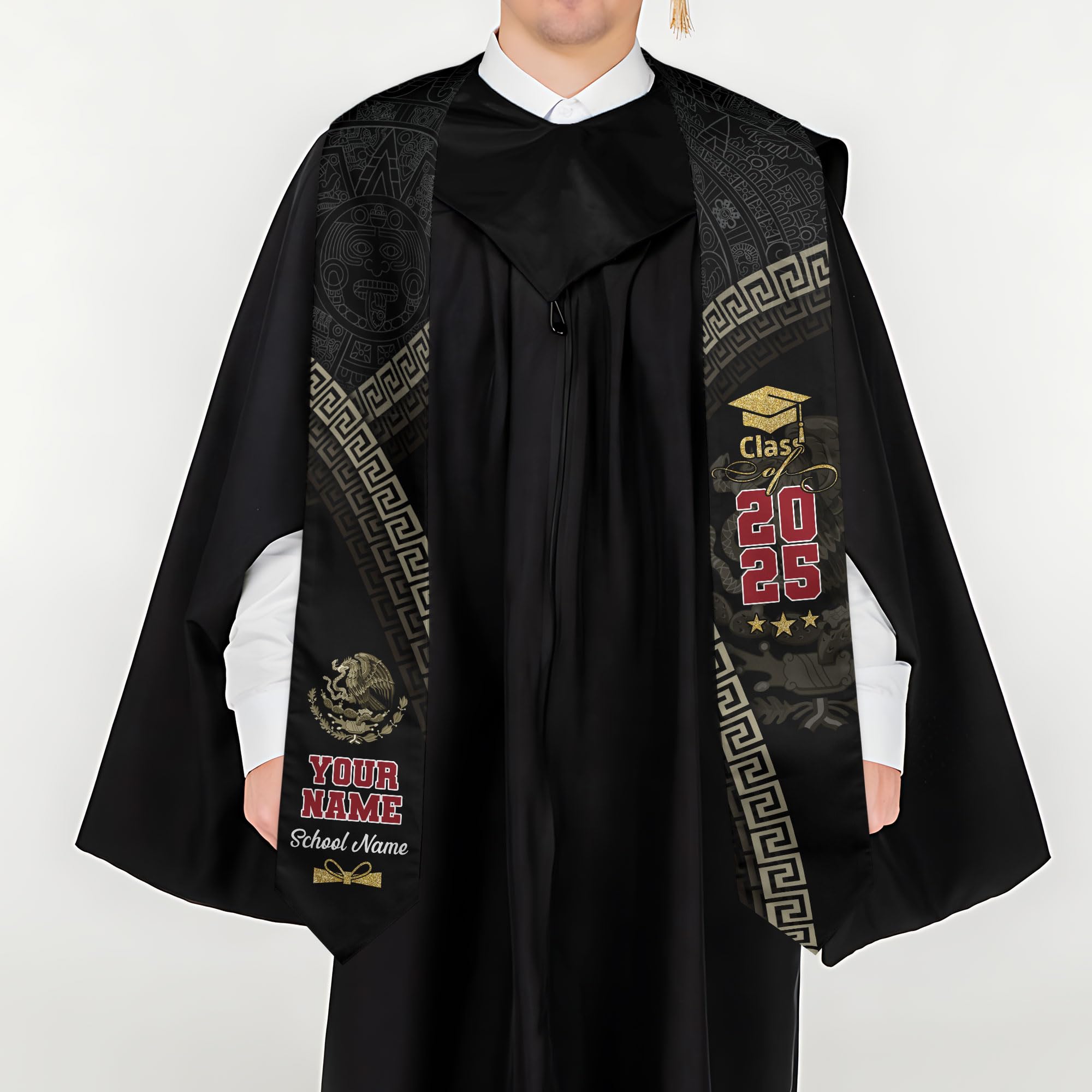 MonkeyVan Custom Mexican Graduation Sash Mexico Graduation Stole 2025 Mexican American Flag Graduation Sash Mexican Graduation M23