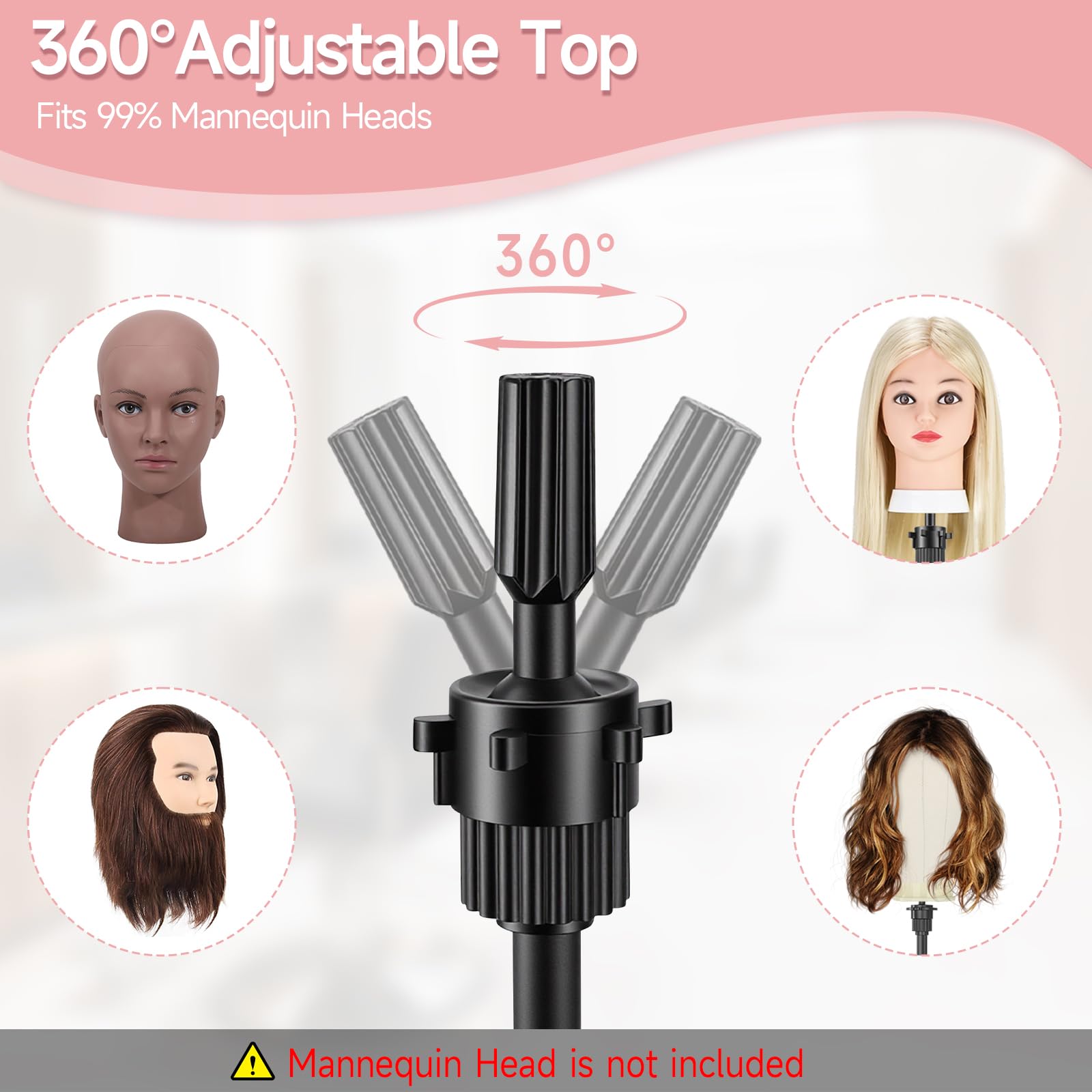 Yofuly Soporte para peluca de 55 pulgadas, trípode de ajuste de altura, cabeza de entrenamiento, cabeza de maniquí para cosmetología, peluquería y entrenamiento — view 4