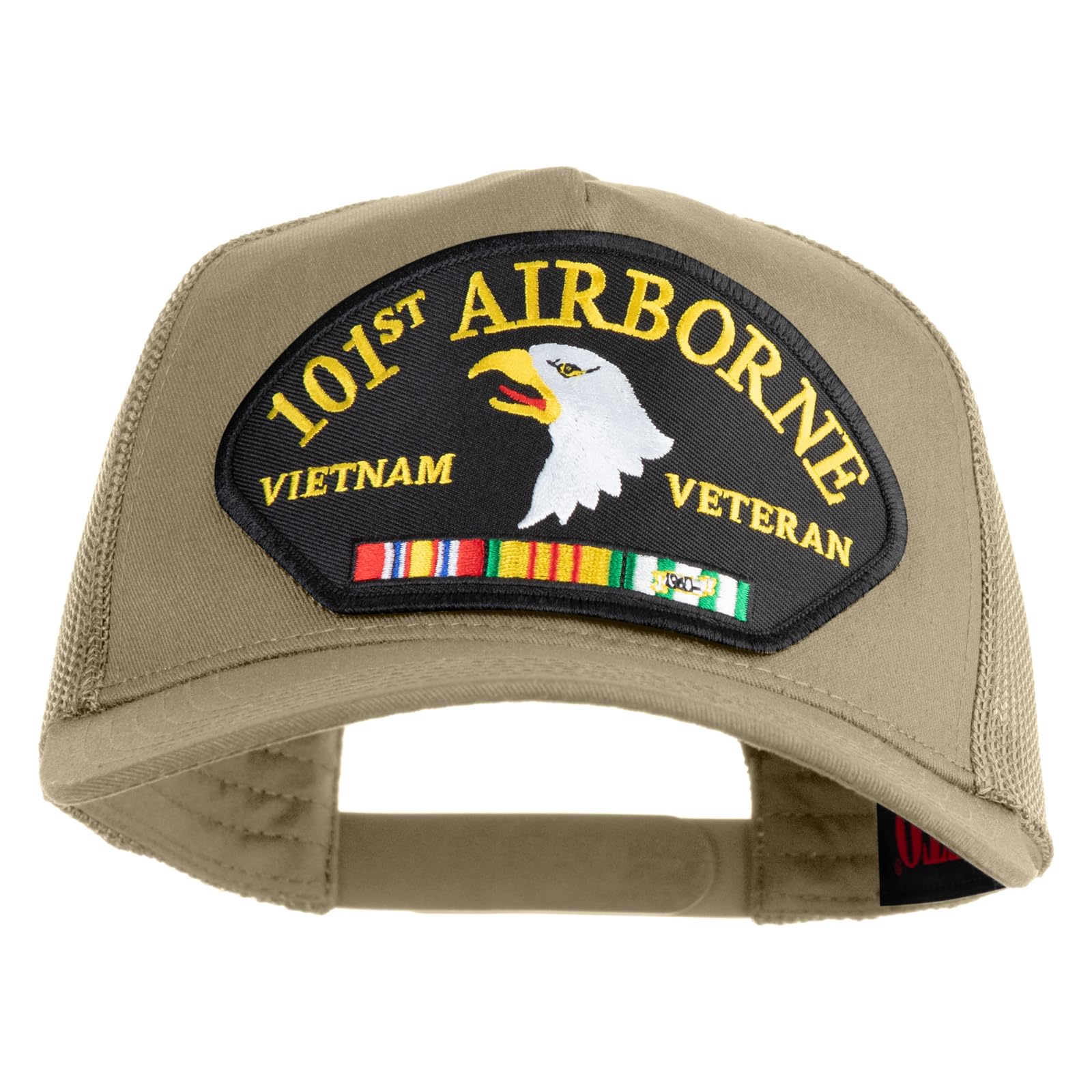 101st Airborne Vietnam Veteran Patched Solid Cotton 5 panel Mesh Back Cap One Size Khaki