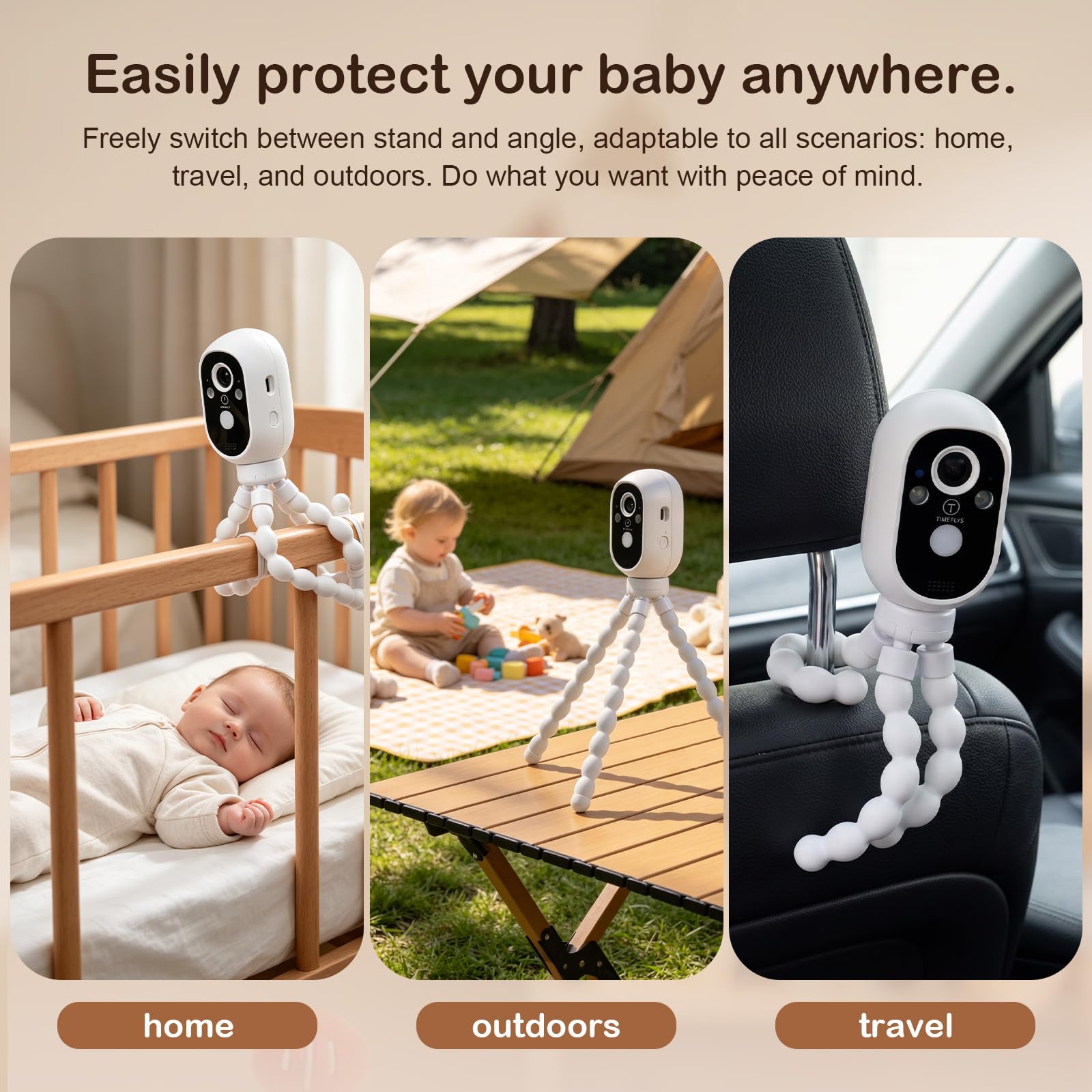 TimeFlys Moniteur vidéo pour bébé, deux unités rechargeables, utilisation en extérieur pour le camping, utilisation de caméra de voiture, appareil photo, batterie de 40 heures, vision nocturne, audio