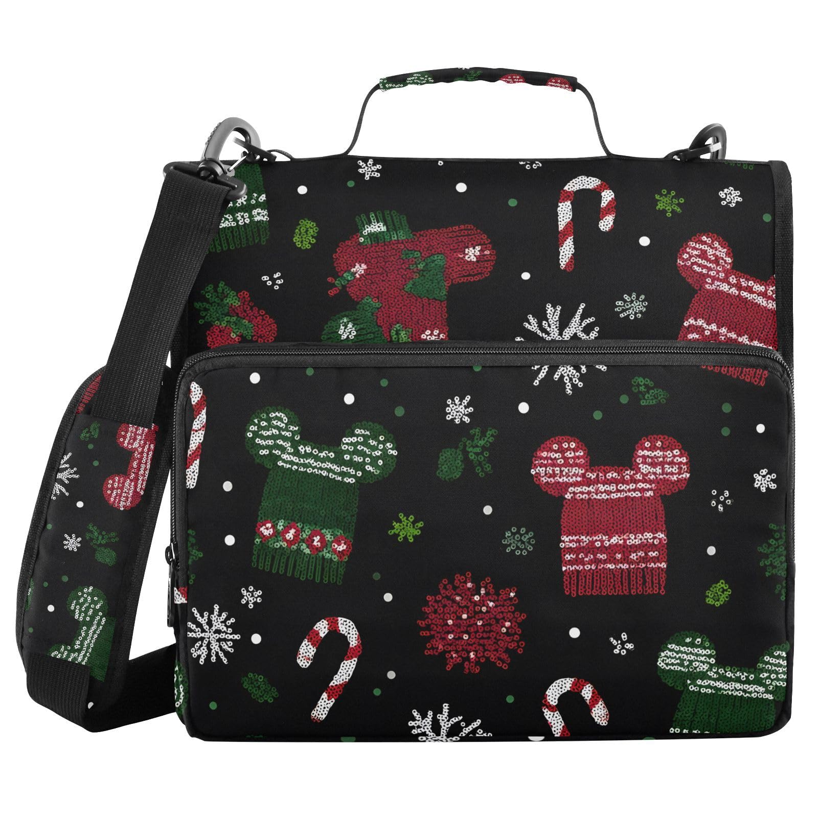 3 Ring Zipper Binder with Shoulder Strap Mickey Mouse Snowflake Hat