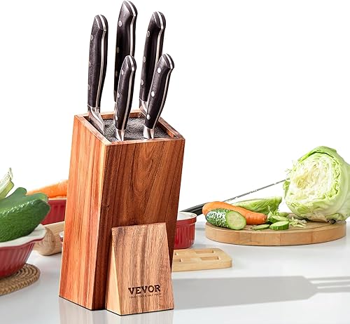 VEVOR Soporte universal para cuchillos, bloque de cuchillos de madera de acacia sin cuchillos, soporte de almacenamiento de cuchillos extra grande