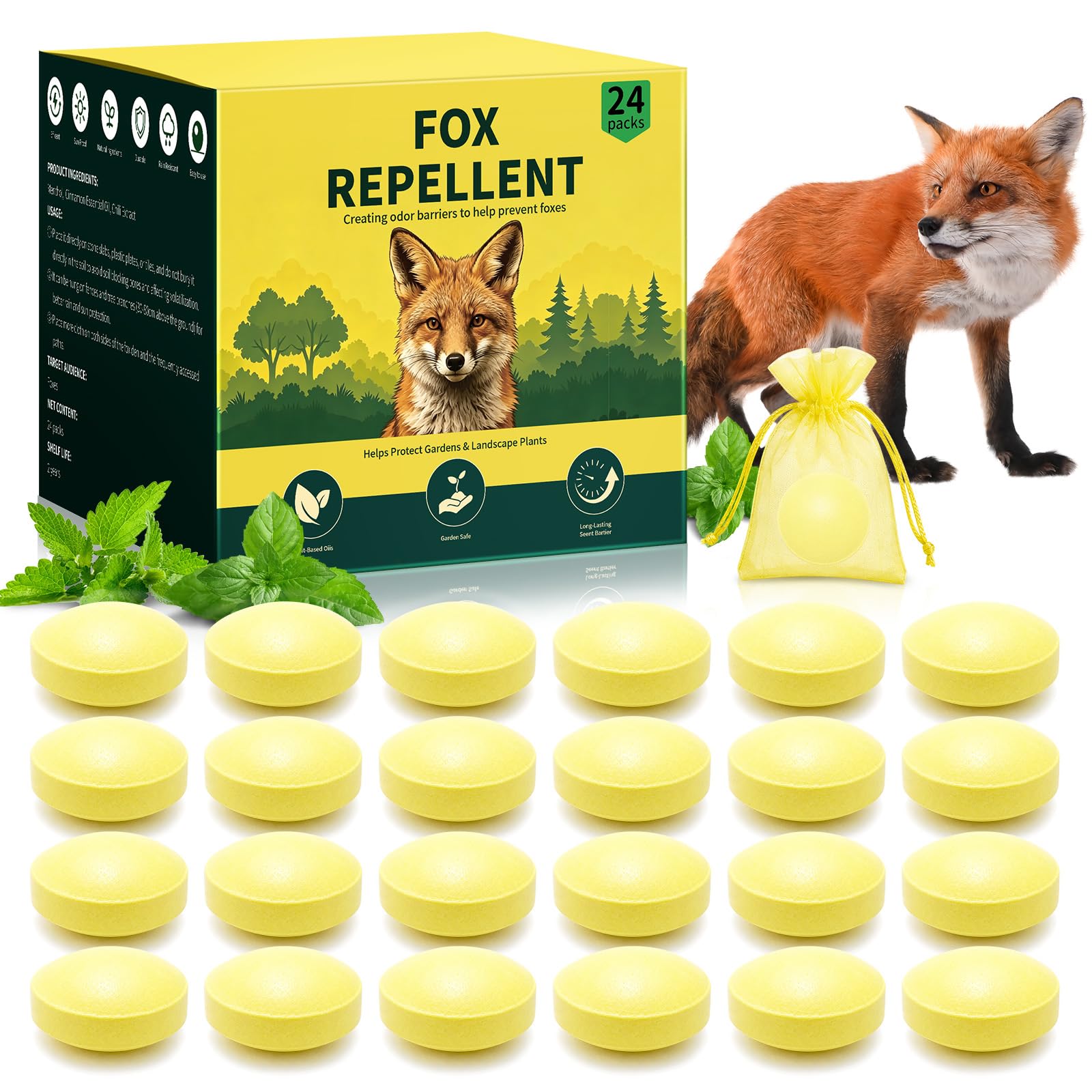 Fox Deterrents for Gardens UK 24 Pack Natural Fox Repellent, Yellow