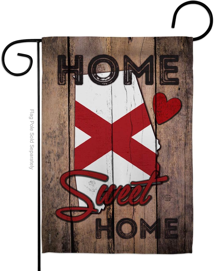 State Alabama Home Sweet Garden Flag Set with Stand Americana States USA American Territories Republic Country Particular Area Small Decorative Gift Yard House Banner Made In 13 X 18.5
