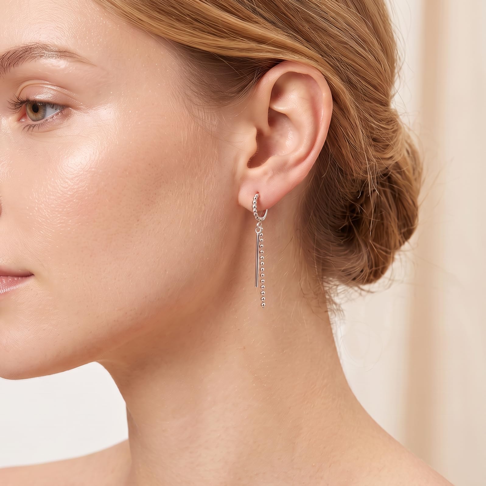 SLUYNZ Pendientes de aro de plata de ley 925 con cuentas para mujer, minimalistas, aretes de aro colgantes
